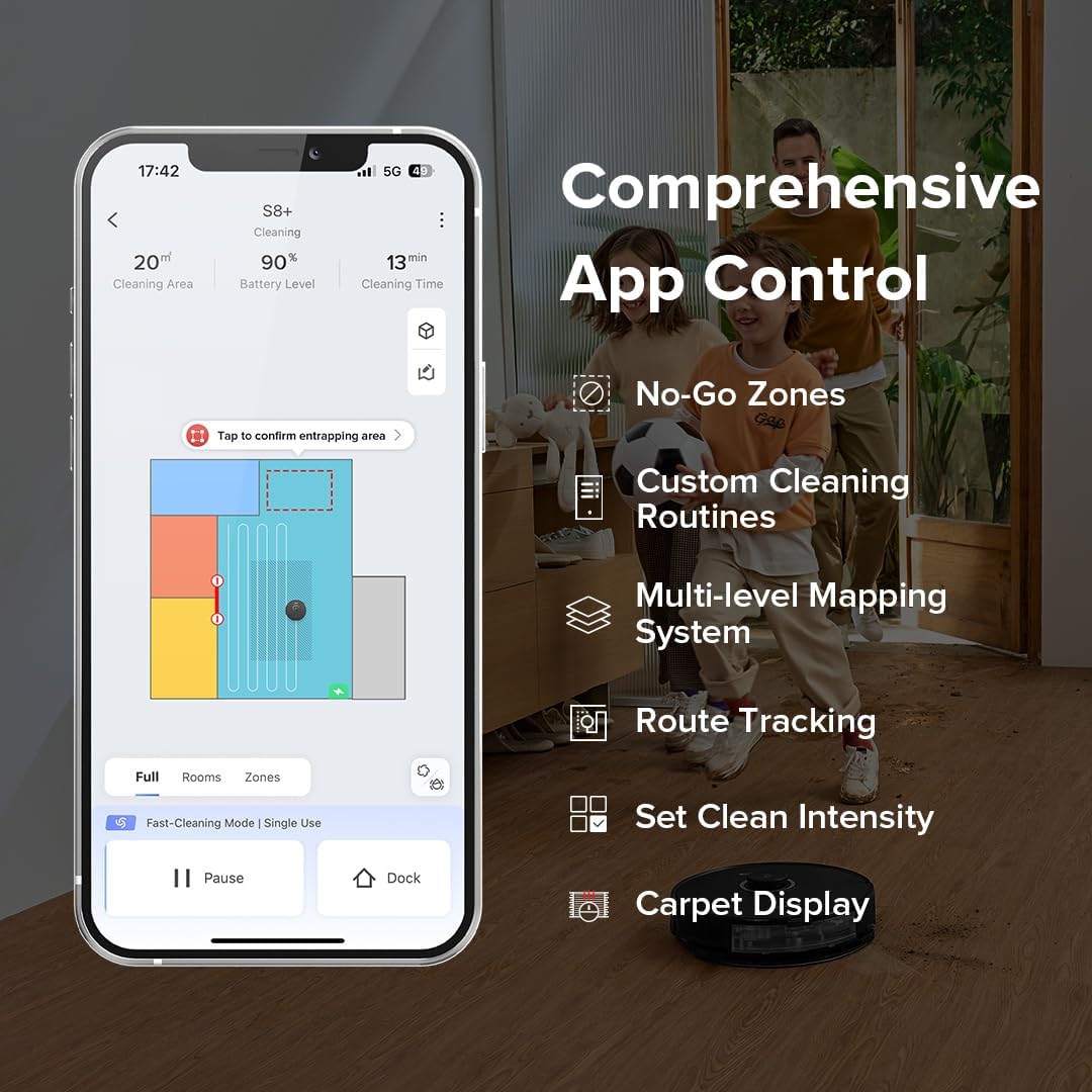 roborock S8+ Robot Vacuum, Sonic Mop with Self-Empty Dock, Stores up to 60-Days of Dust, Auto Lifting Mop, Ultrasonic Carpet Detection, 6000Pa Suction, Black (Renewed)