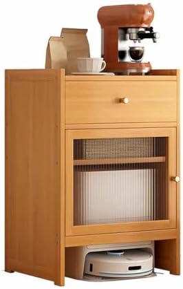 Bamboo Robot Vacuum Stand with Adjustable Shelf & Drawer - Space-Saving Organizer for Home, Eco-Friendly Design, Ideal for Smart Cleaners, Modern Living Spaces