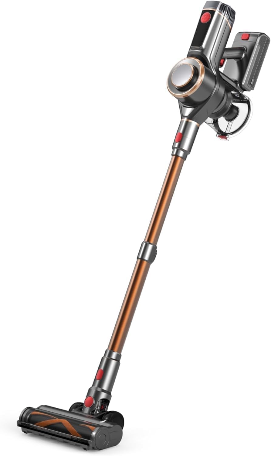 Cordless Vacuum Cleaner, 600W Dual-Motor Stick Vacuum with AI Auto Suction, 45KPA Powerful Suction, Dual External HEPA Filters, Self-Standing Cordless Vacuum Cleaners for Home (Brown)