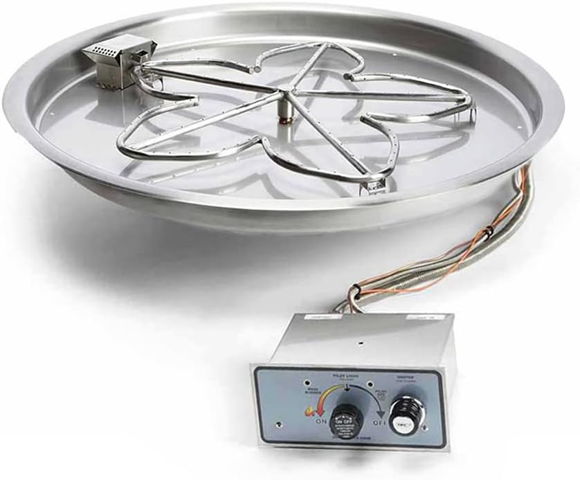 HPC Fire Push Button Flame Sensing Fire Pit Burner Kit (PENTA19FPPK-FLEX-LP), 19-Inch Bowl Pan, Propane Gas, UL Listed