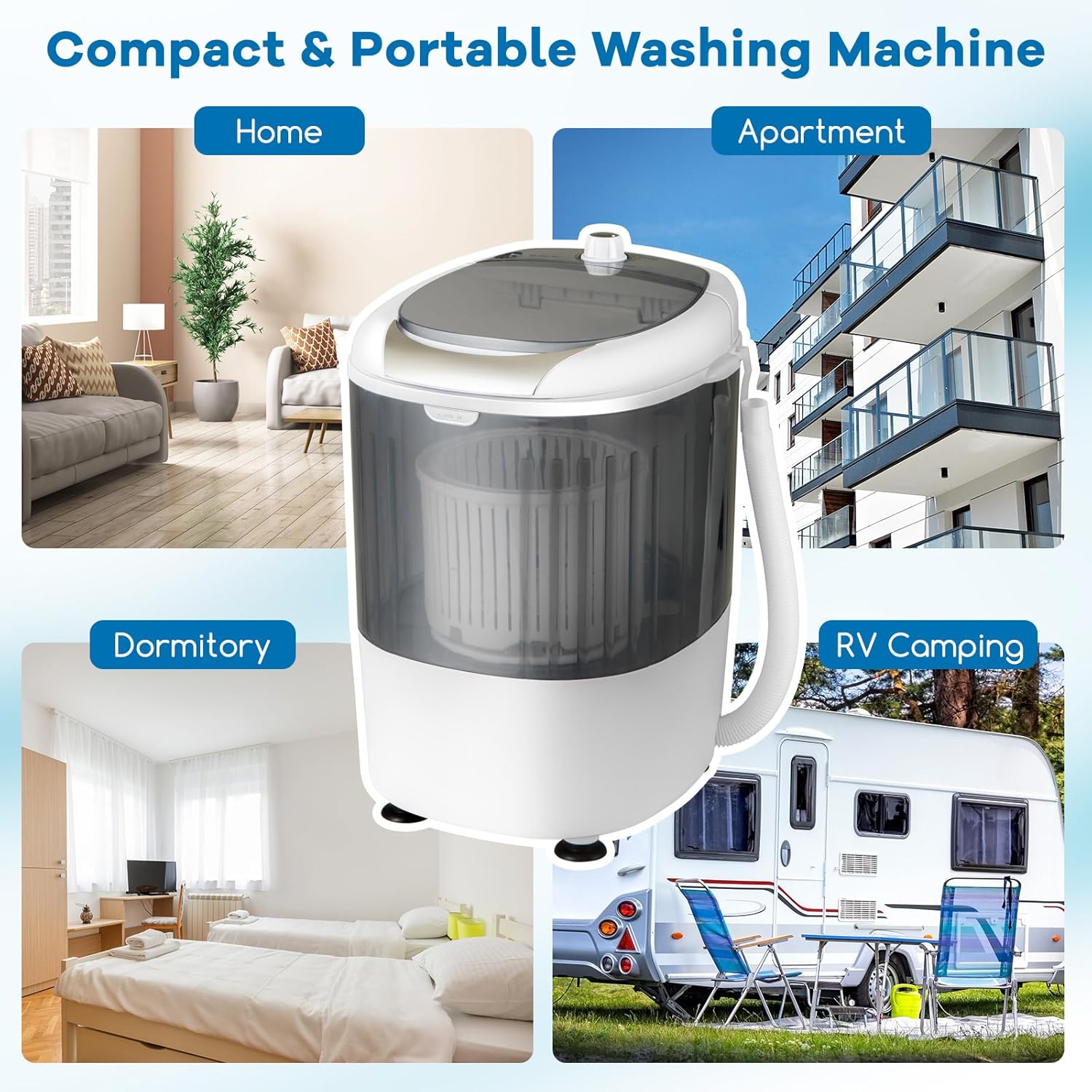 MEDIMALL GX24977-PE, Mini Washer and Spinner Combo, 5.5lbs, Semi-automatic Compact Laundry Apartment Dorm RV Portable Washing Machine, 5.5 LBS Capacity