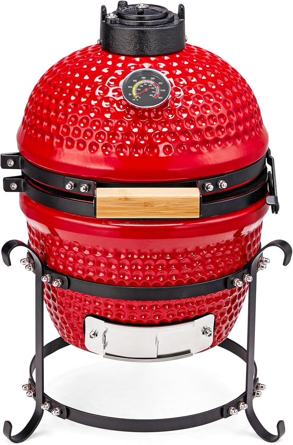 ROVSUN 13IN Red Spherical Ceramic Charcoal Grill with Inner Liner, Portable BBQ Smoker for Outdoor Cooking, Camping, and Backyard Grilling