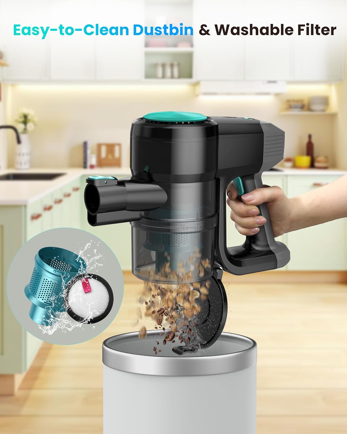 N3T Cordless Vacuum Cleaner,Wireless Stick Vacuum with 40mins Runtime,Self-Standing,Anti-Tangle Brush,Rechargeable Lightweight Vacuum Cleaner for Home,Hardwood Floor,Pet Hair, Carpet-Mint Green