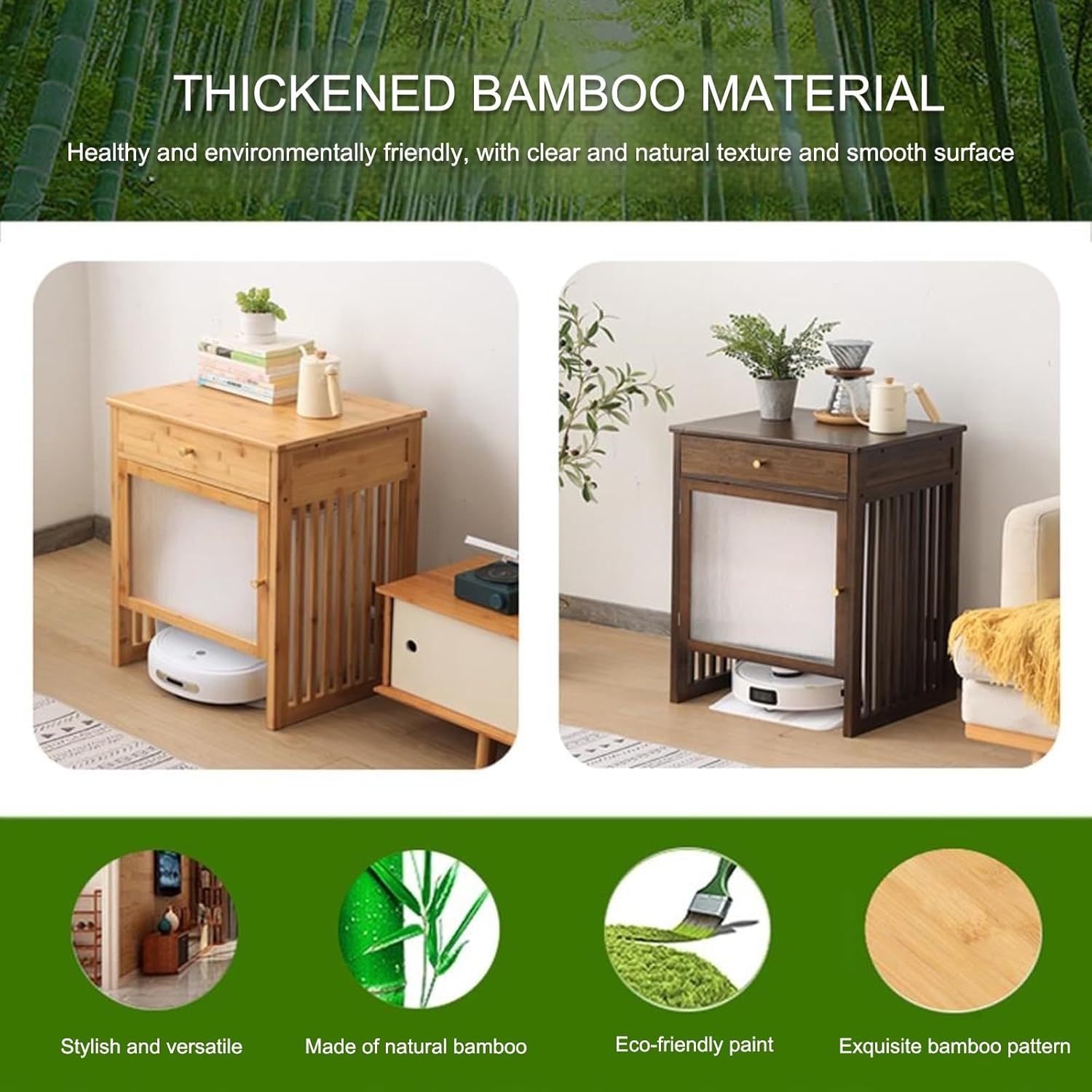 Robot Vacuum Stand Cabinet, Storage Cabinet with Doors for Robot Vacuum Cleaner, End Table for Living Room & Home Organization, Portable Robot Night Stand(Yellow,55.5 * 46 * 73.5cm)