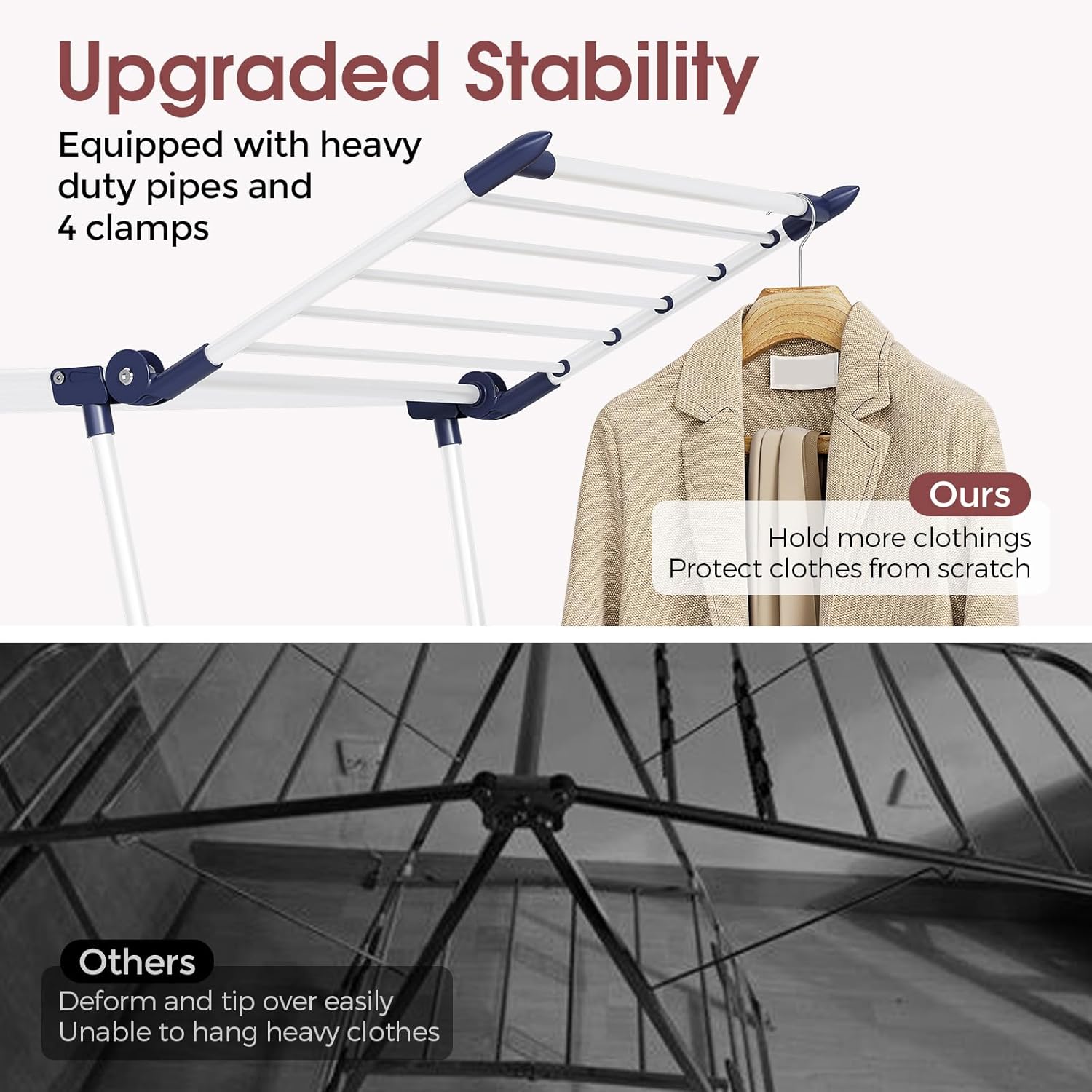 APEXCHASER Clothes Drying Rack Foldable, Large Drying Rack Clothing, Winged Laundry Rack Folding Indoor Outdoor, Metal Clothes Airer for Bedding Towel Sweater Heavy Duty, 68.9