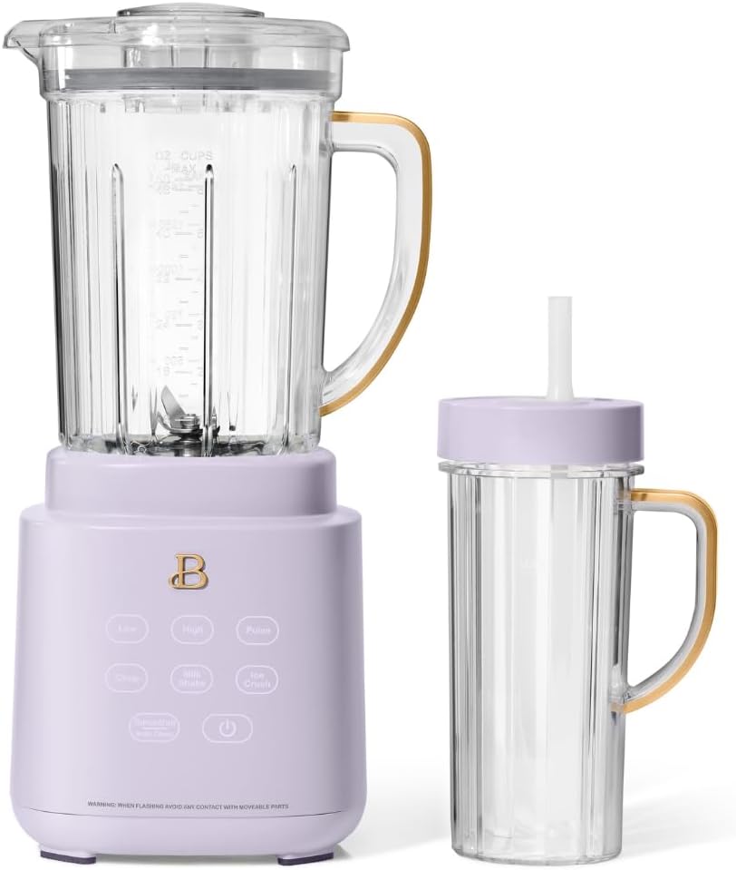 Beautiful PowerExact Blender System, 700W, Touch Display, PrecisionSense Tech, 50oz Tritan Jar + 20oz To-Go Cup, 4 Presets, Ice Crush, Smoothie, Dishwasher Safe, Gold Accents (Lavender)