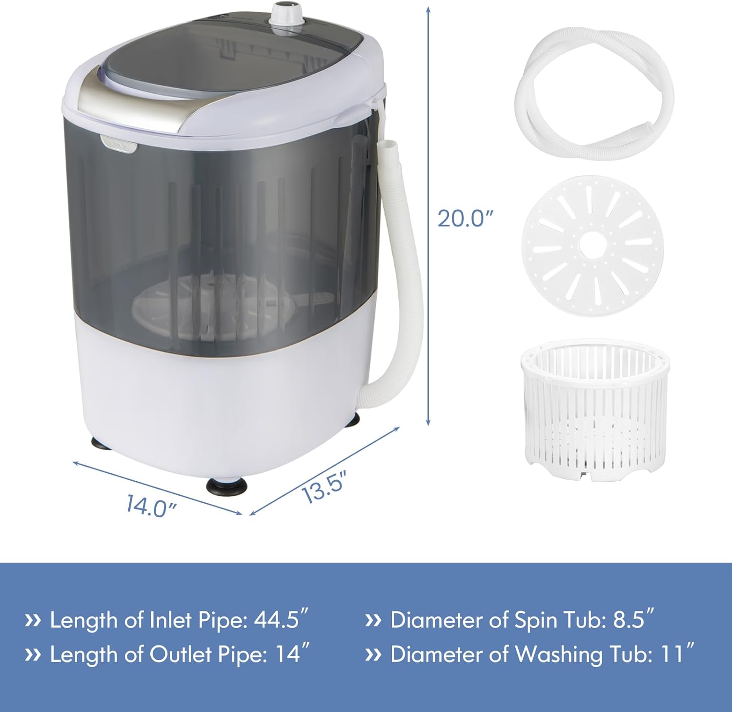 Nightcore Mini Washing Machine, 5.6 LBS Portable Washer and Dryer Combo with Spin Cycle Basket & Drain Hose, Small Washign Machine, Semi-automatic Laundry Washer for Apartment Dorm RV, Grey