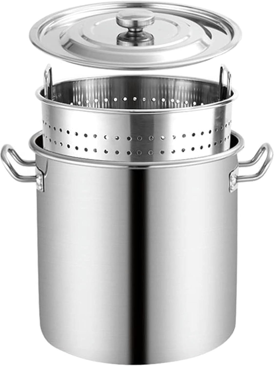 Commercial Stainless Steel Stockpot with Strainer Basket & Lid, Heavy Duty Turkey Fryer Pot for Seafood Boiling, Steaming & Deep Frying, 45x45cm