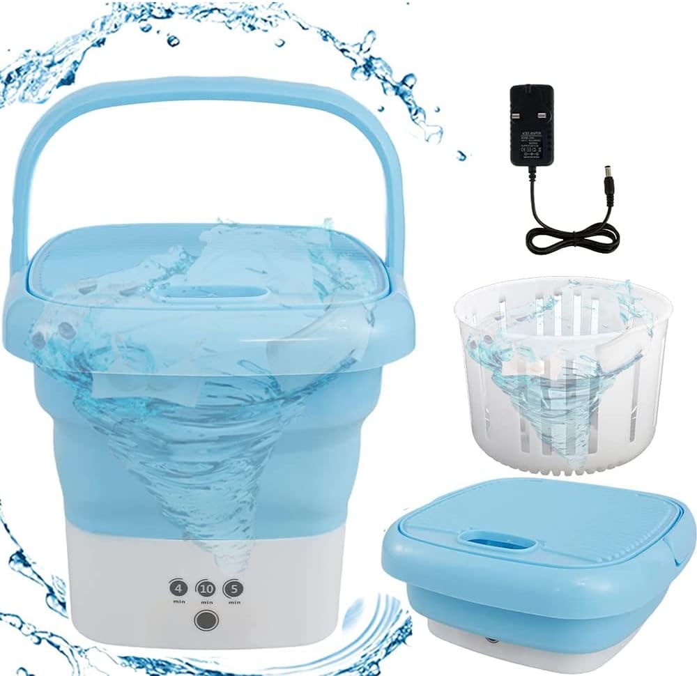 Portable Washing Machines,Small Washing Machine,Mini Washing Machine with Drain Basket Foldable Reusable Ultrasonic Washing Machine Portable Small Timer Laundry for Home Travel (1)