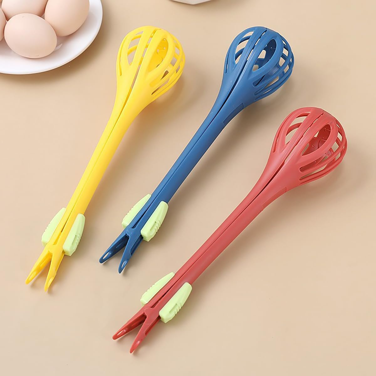 2 in 1 Food Clip & Egg Whisk, Creative Multifunction Egg Beater, Handheld Egg Whisk Blender Bread Clip, Household Multifunctional Kitchen Tool for Cooking, Mixing, Barbecue (Yellow) (Red)