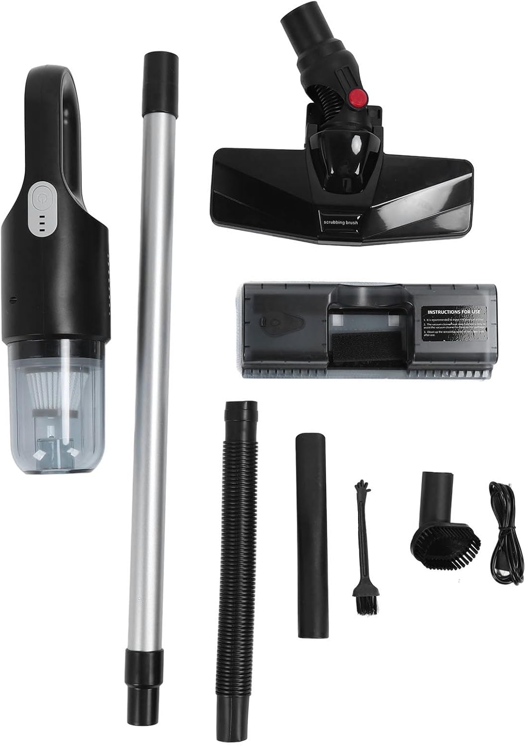 Cordless Vacuum Cleaner, 6000mAh 2 Gears Powerful Suction Wet Dry Vacuum Cleaner with Mop Water Tank 400ml Dust Box for Pet Hair (Black)