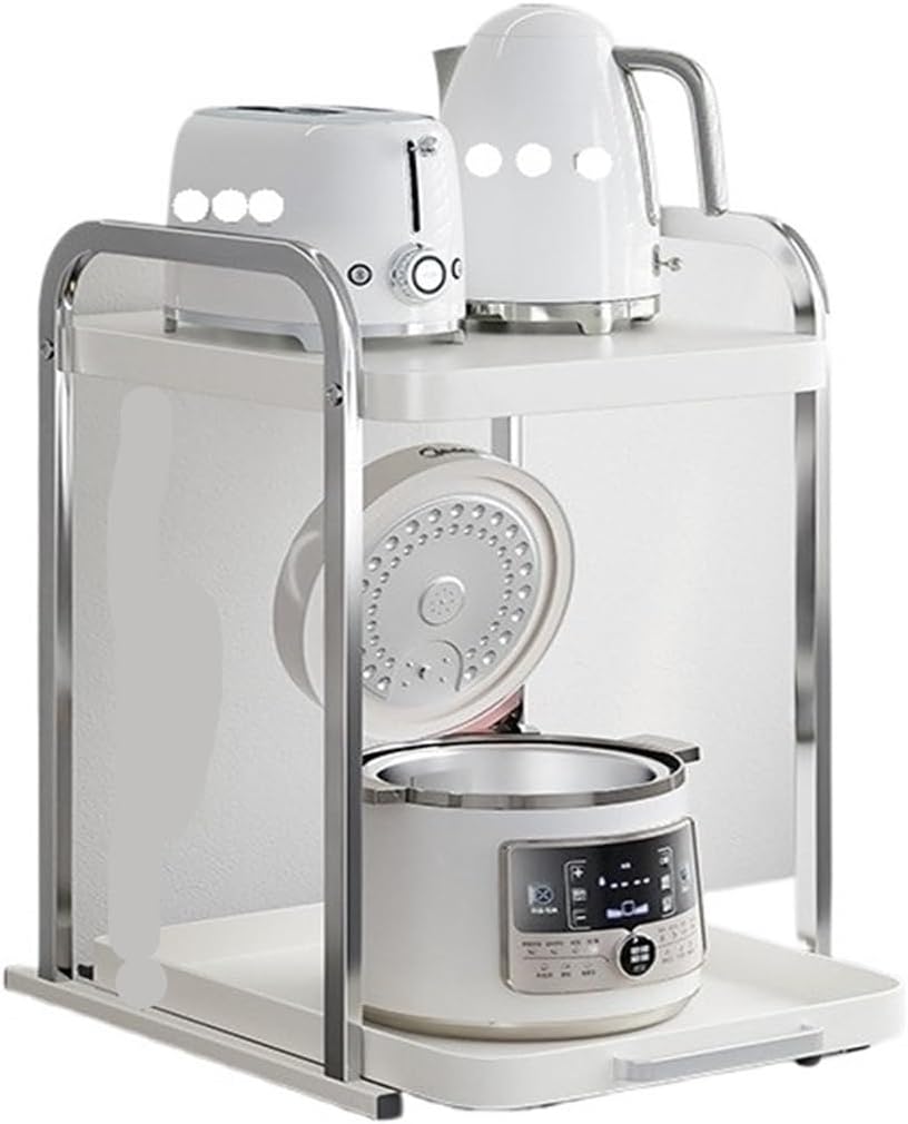 Pull-Out Microwave Oven Kitchen Shelf Free Standing Spice Storage Rack Electrical Appliances Shelves 2 Layers(Almond White 32cm)