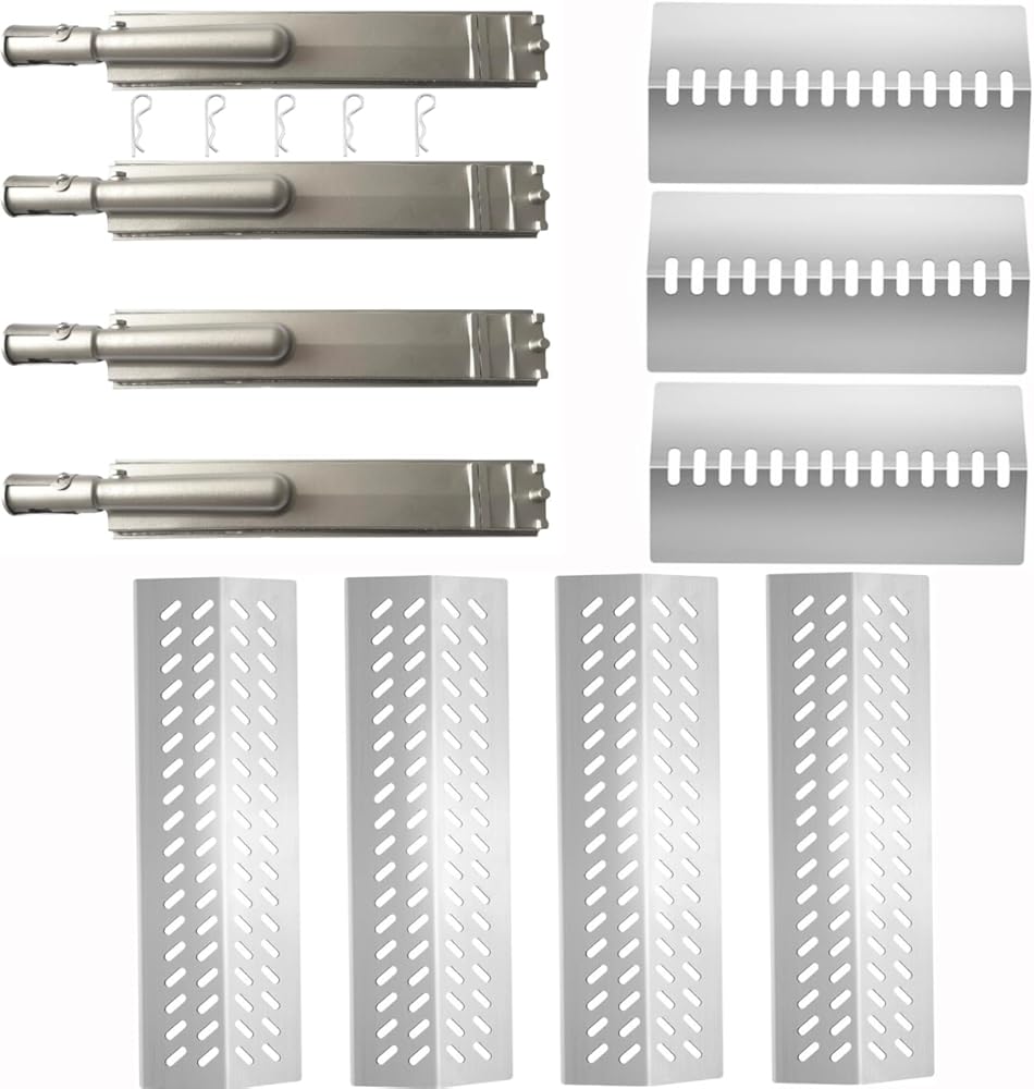 4pcs 16516 Stainless Steel Burners for Bull Grill Replacement Parts + 4pcs 16631 Flame Tamer Flavor Bar + 3pcs 16520 Heat Plate Shield Set,Fits for Bull, Lion, Cal Flame 4 Burner Gas Grills