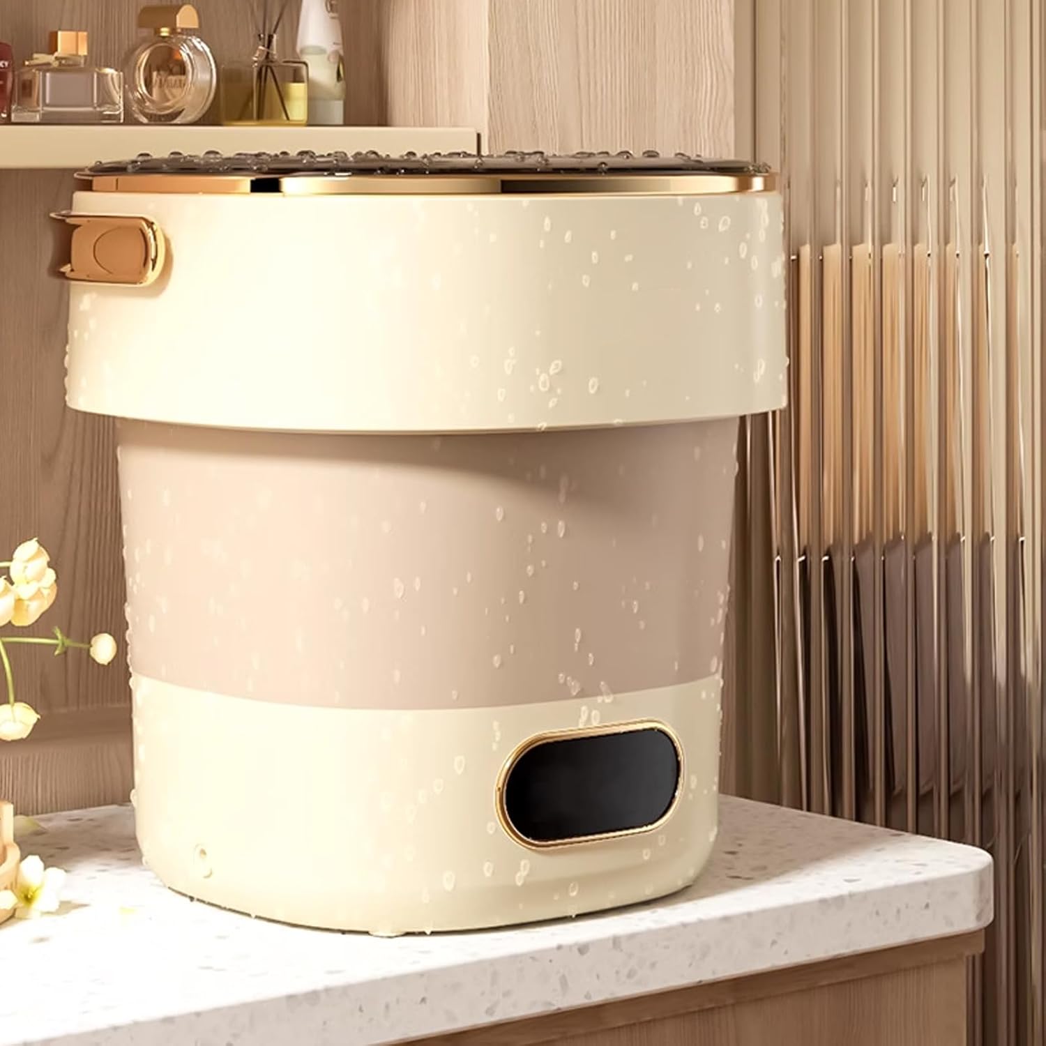 Mini Laundry Machine 12L Large Capacity For Efficient Cleaning With Spin Basket, Foldable Camping Washing Machine Apartments, Dorm,RV, Travel(Size:12.59 * 12.28 * 12.99in,Color:Khaki)