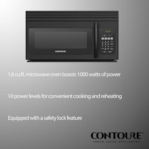 RV Over-the-Range Convection Microwave Oven: 1.6 Cu.Ft. | 1000W | LED | Express Cooking | Ventilation System | Black | RV-450BK-OTR