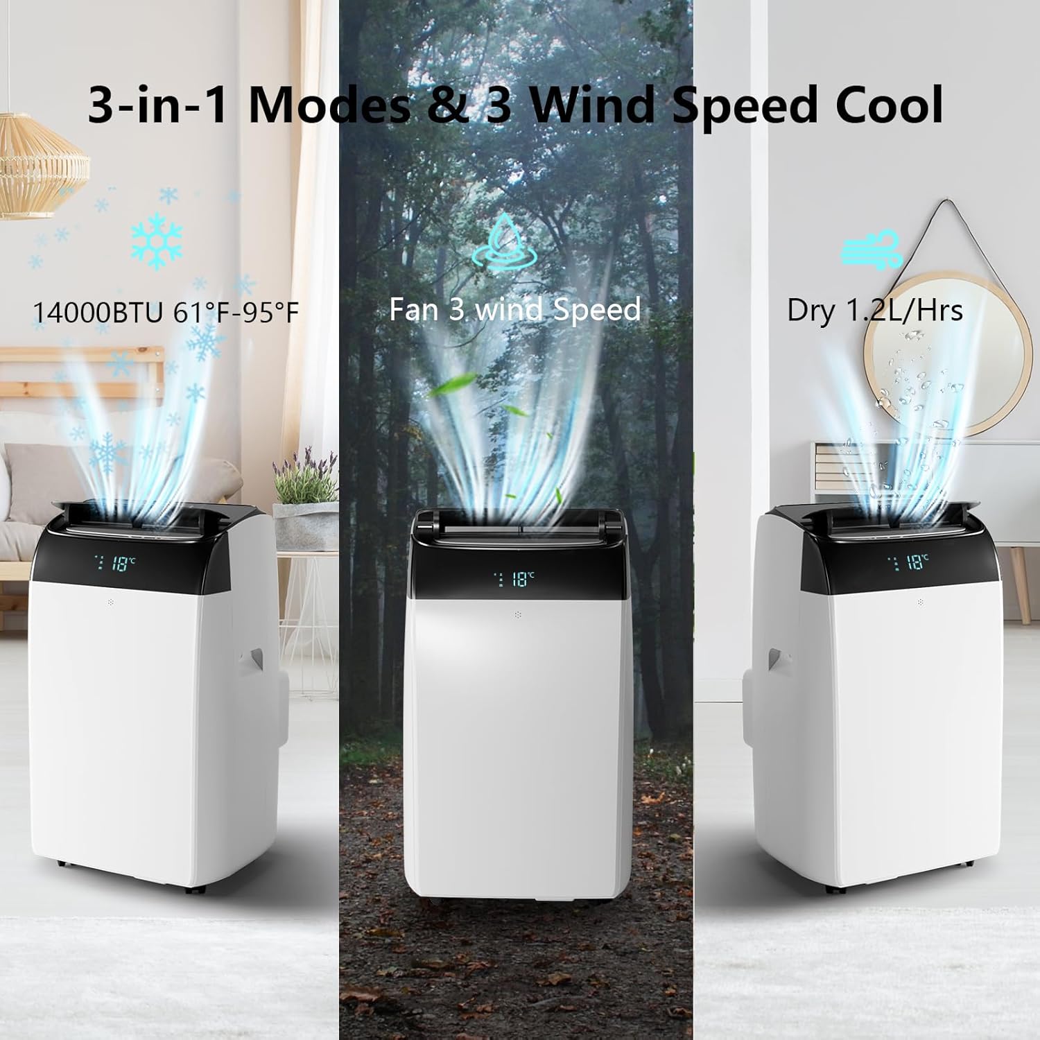 12000Btu Portable Air Conditioner with Remote Control, Quiet AC Unit with Cool, Dehumidifier & Fan Mode Room Cooling Up to 500 sq ft, 24 Hour Timer, Window Installation Kit for Home, White