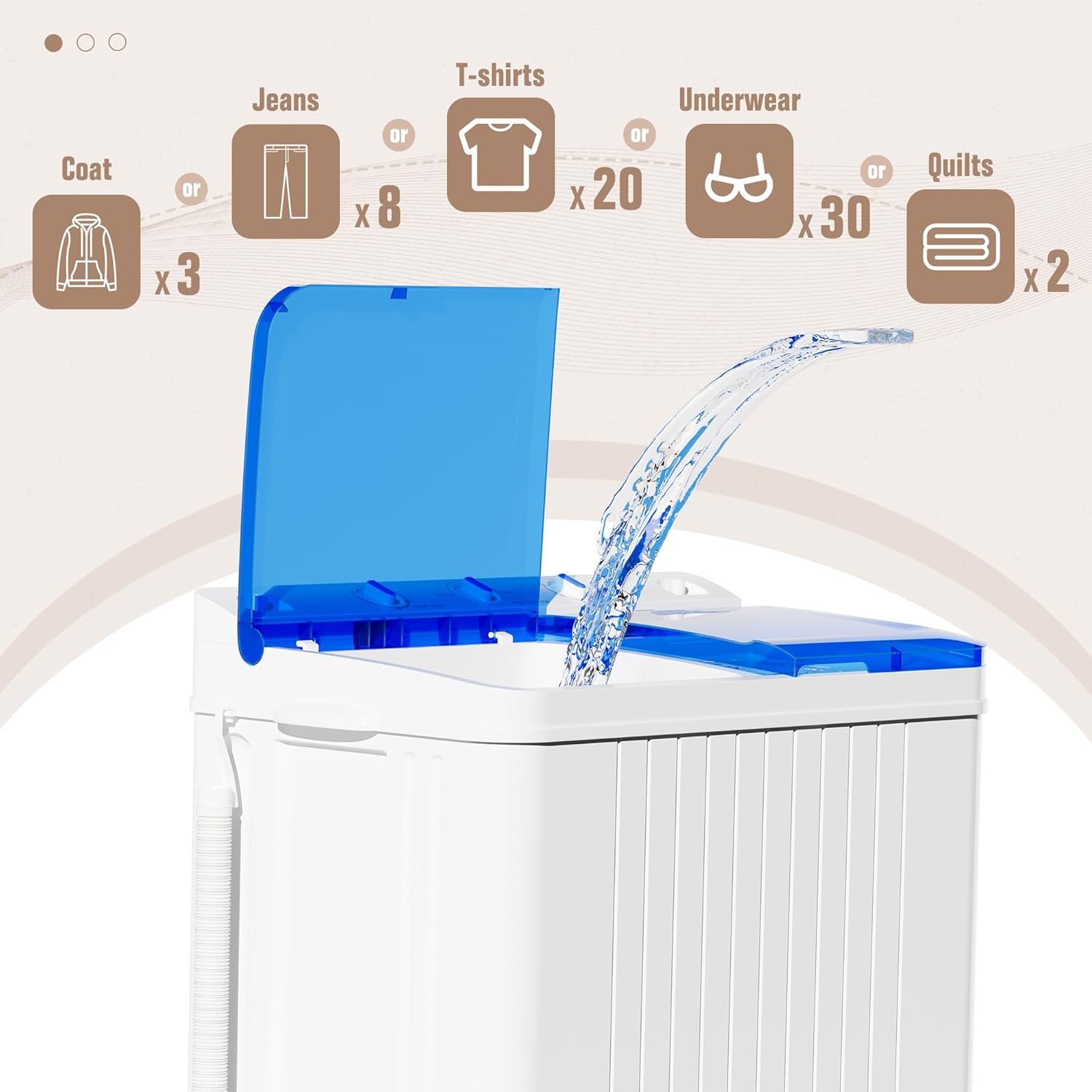 Bonusall Portable Washing Machine，28 lbs Mini Washer and Spin Dryer Combo, Built-in Gravity Drain,Compact Laundry Washer with Drain Pump & Timer Control for Apartments, Dorms, RVs- Blue