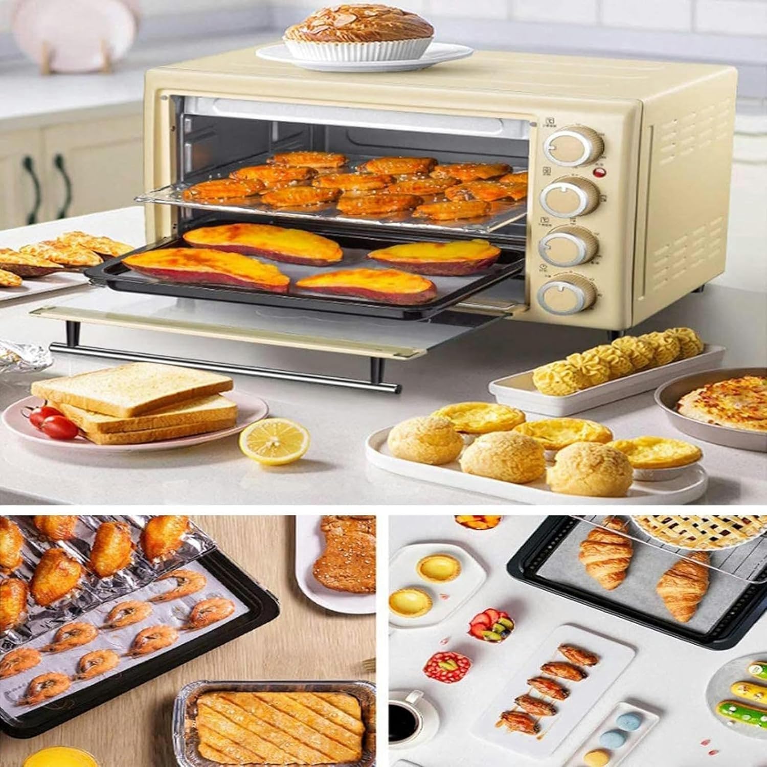 AMNOOL Multifunctional Automatic Electric Oven， Household 30L Large Capacity Intelligent Baking Retro Countertop Electric Oven Electric Microwave Oaven Useful-1*