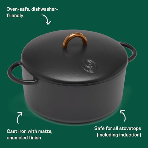 Great Jones Dutch Baby Dutch Oven with Lid (Pepper, 3.5-Quart) | Enameled Cast Iron, Round Shape | Safe for Stovetops & Ovens up to 500°F | Space-Saving & Dishwasher-Friendly | Small-Batch Cooking