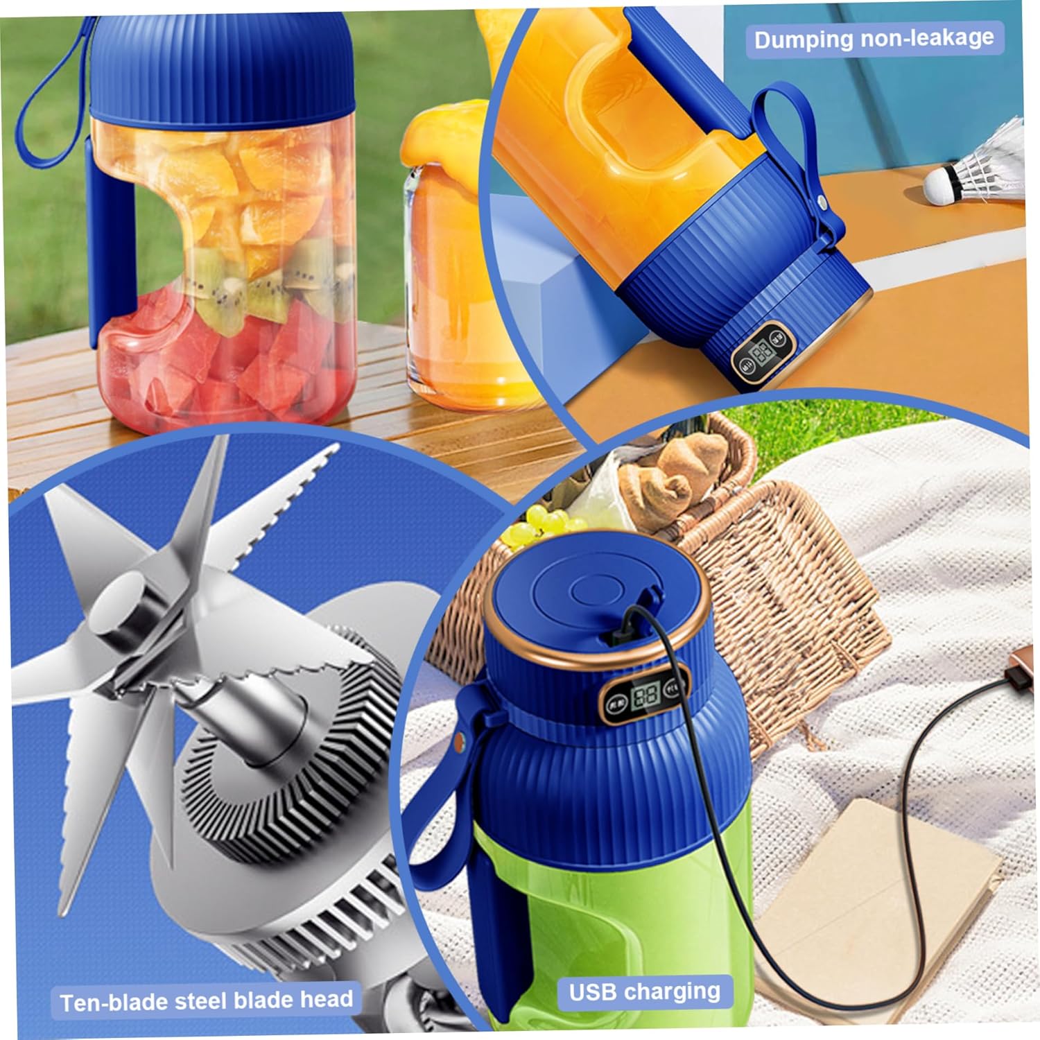 Portable Blender Large Capacity Portable Juicer Blender 10 Blades Electric Personal Blenders with Anti-slip Handle Juicer Cup with Digital Display for Kitchen Travel Sport