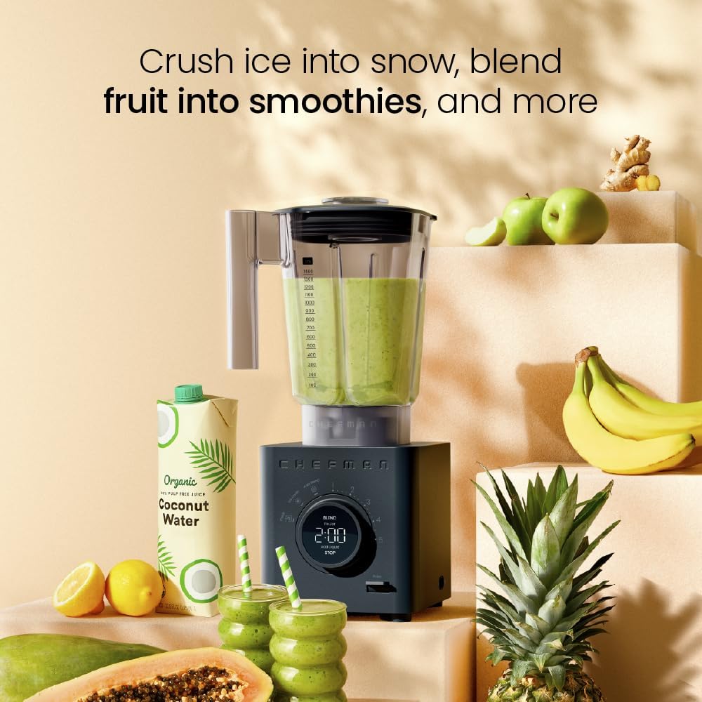 Chefman Obliterator 48 oz Countertop Blender for Smoothies, 1380W Motor to Crush Ice,Nuts & Frozen Fruit with Stainless Steel Blade Auto Blend Function, Includes Tamper & Scraper-MIDNIGHT(Pack of 1)