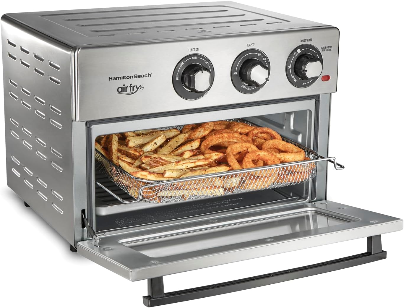 Hamilton Beach Toaster Oven Air Fryer Combo, Includes Bake, Broil, and Toast, Fits 12” Pizza, 1800 Watts, 6 Cooking Modes, Stainless Steel