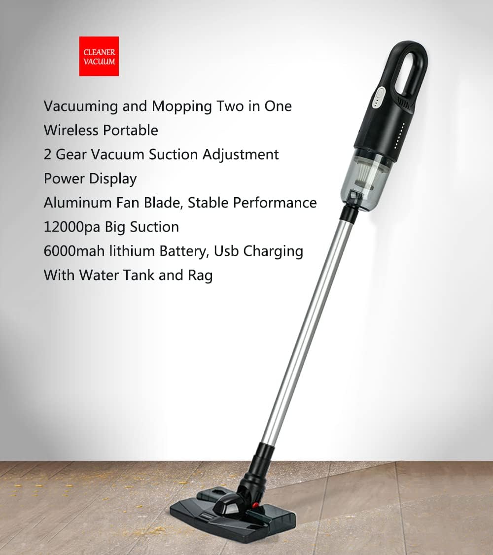 Cordless Wet Dry Vacuum Cleaner and Mop All in One, Mop and Vacuum Cleaner in One, Lightweight Powerful Stick Vacuum Cleaner Rechargeable Upright Vacuum Cleaner for Home Hard Floor Pet Hairs (Black)