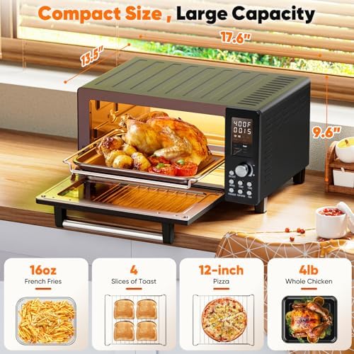 Nuwave Bravo Pro Convection Air Fryer Toaster Oven Combo, 2025 New and Improved, 10-in-1, 50°-450°F Temp Controls, Quick & Even Crisp Technology, 21Qt Capacity, Black, PFAS Free