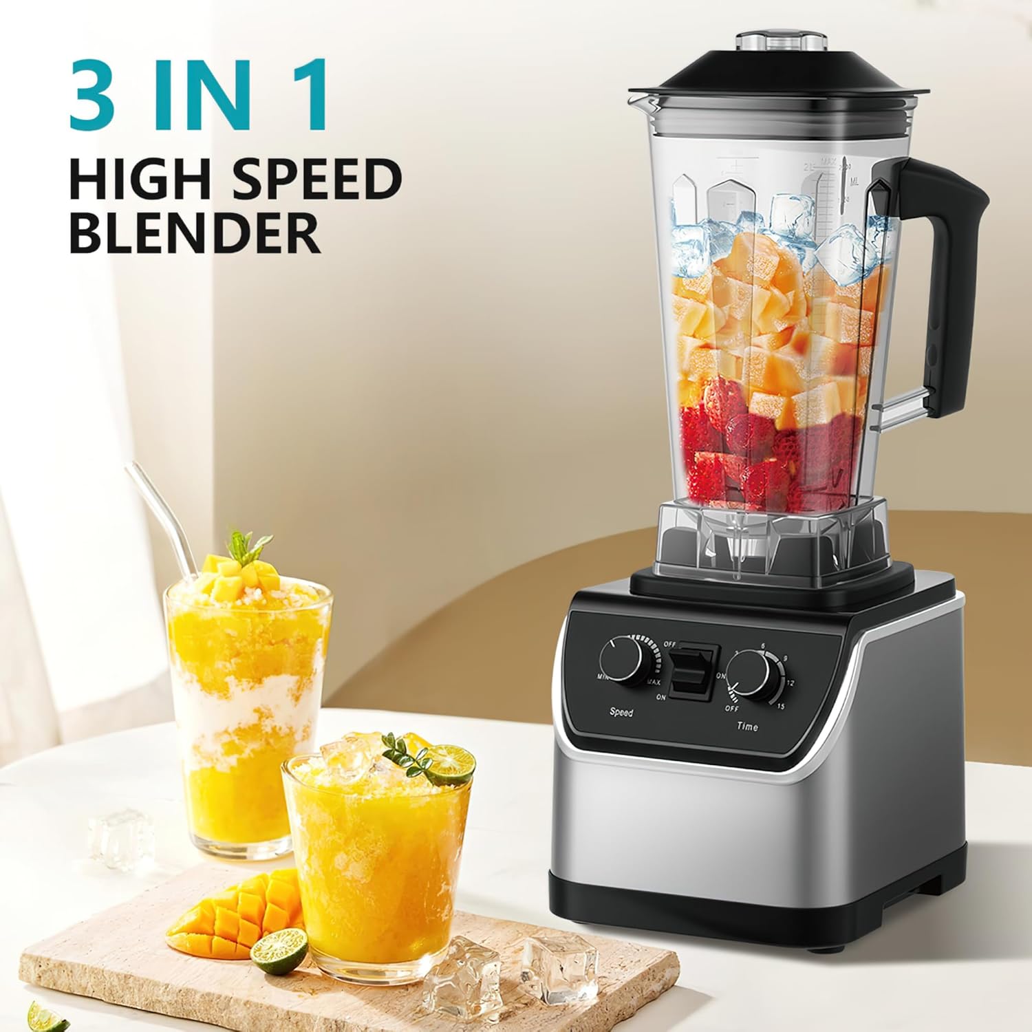 Professional High-Power Blender with 2L Capacity, Pure Copper Motor, Speed and Timer Controls,Black, 19.88x8.27x7.09 Inch