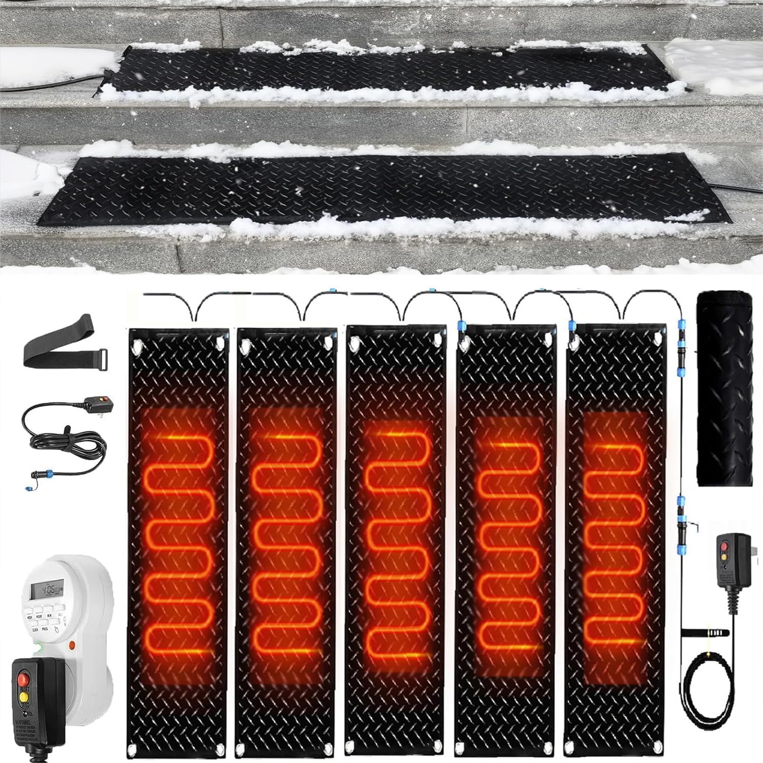 Outdoor Stairs -10inx30/35.4/48in Anti-Slip Winter Removal and deicing Products - Heating Inlet with Power Cord(5Pcs,10x30in/(25.4x76.2cm))