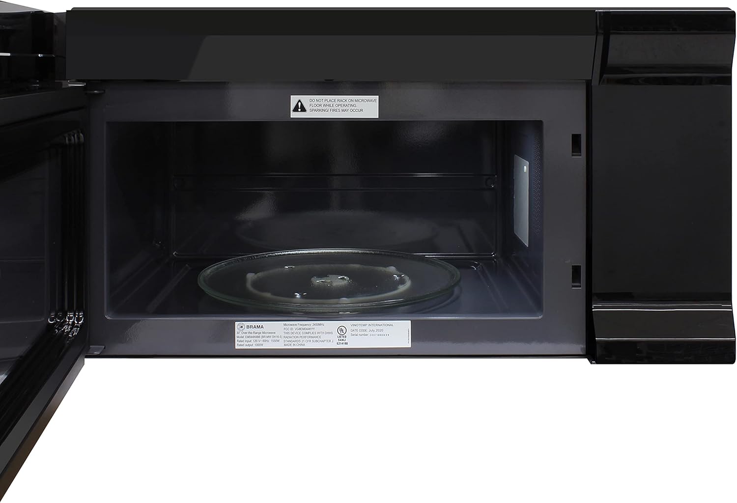 BRAMA Microwave Oven 1000-Watts Over the Range with Sensor Cook and Defrost, Pre-Set Cooking Modes, Child Safety Lock, Electronic Control Panel and Glass Turntable and Hidden Vent, 1.6 Cu.Ft., Black