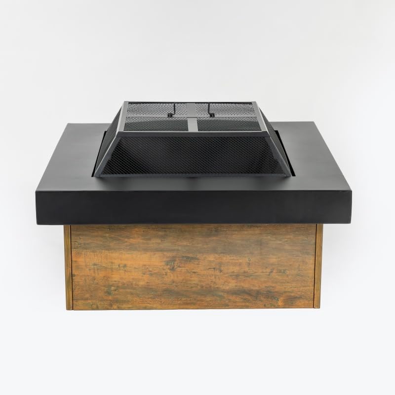 36-Inch Steel Fire Pit Table - Wood-Burning Outdoor Heater with Geometric Design, Portable Patio Centerpiece for 4-8 People