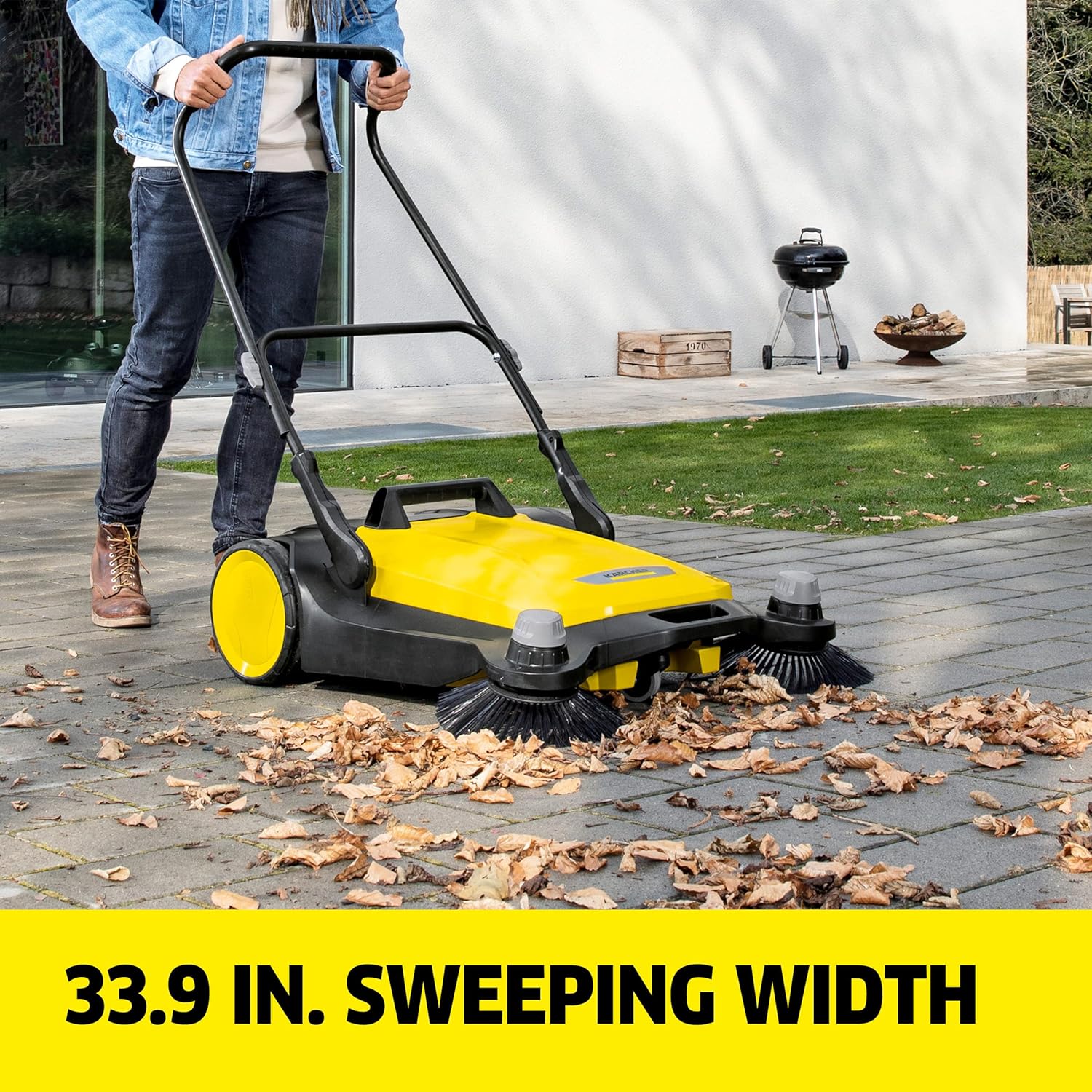 Kärcher Walk-Behind Outdoor Push Sweeper S 6 Twin for Workshops, Warehouses or Garages - 6X Faster Than a Push Broom, 10 Gallon Capacity, 33.9