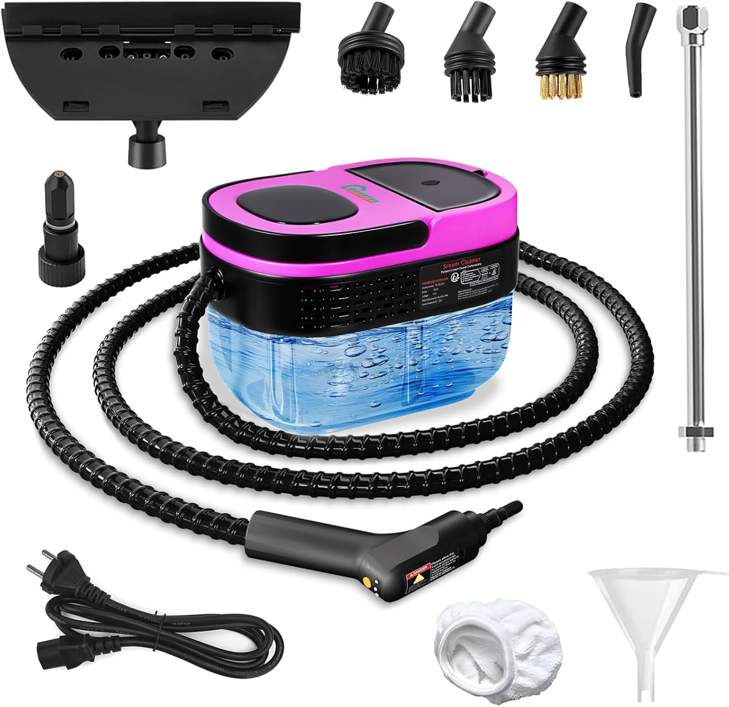 Handheld Steam Cleaner with Trigger Control, 1600ml Water Tank, Continuous High Pressure Steamer for Cleaning Floors, Tiles, Carpets, Grout, Upholstery, Furniture