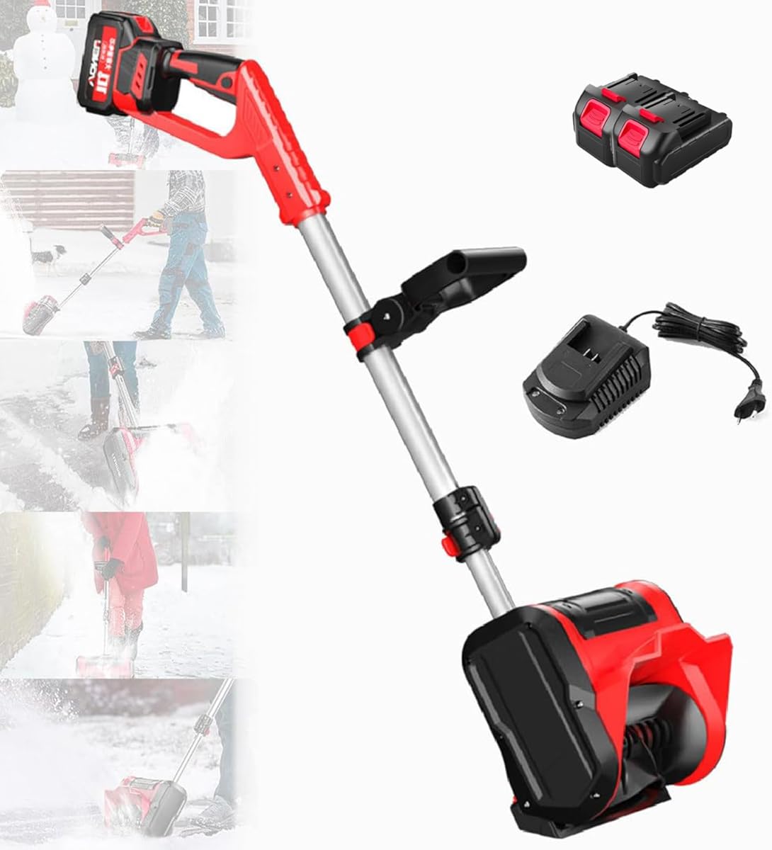 Snowblower Battery Snow Thrower Power Shovel, Cordless Electric Snow Shovel Battery Powered Operated Snow Shovel, 2200 RPM - with 1/2 Lithium Battery, for Road and Household Snow Removal,B