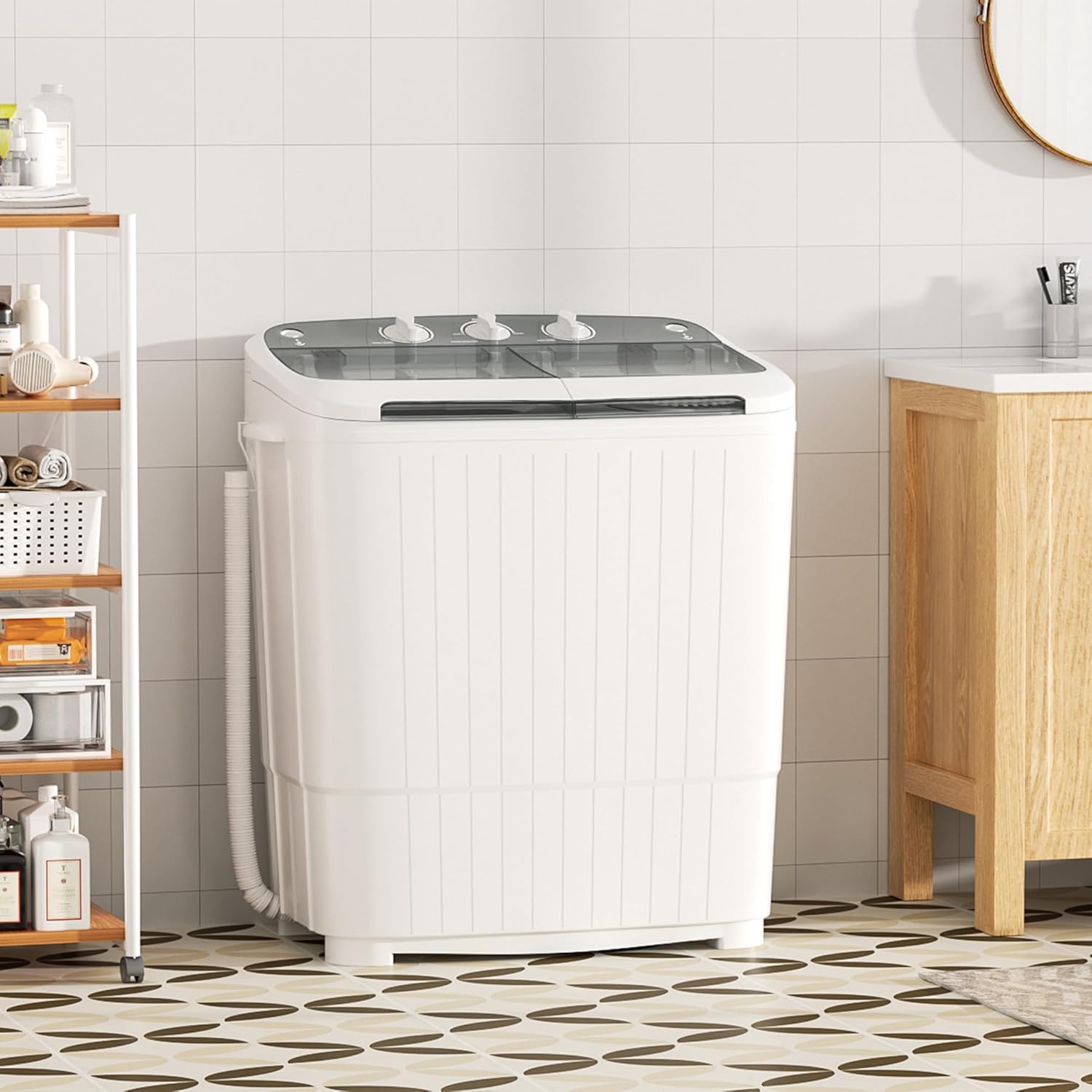 Greenvelly Portable Washing Machine, 16lbs Portable Washer and Dryer Combo with Drain Pump, 2 In 1 Mini Compact Twin Tub Laundry Washine for Camping, Apartments, Dorms, RV (Grey)