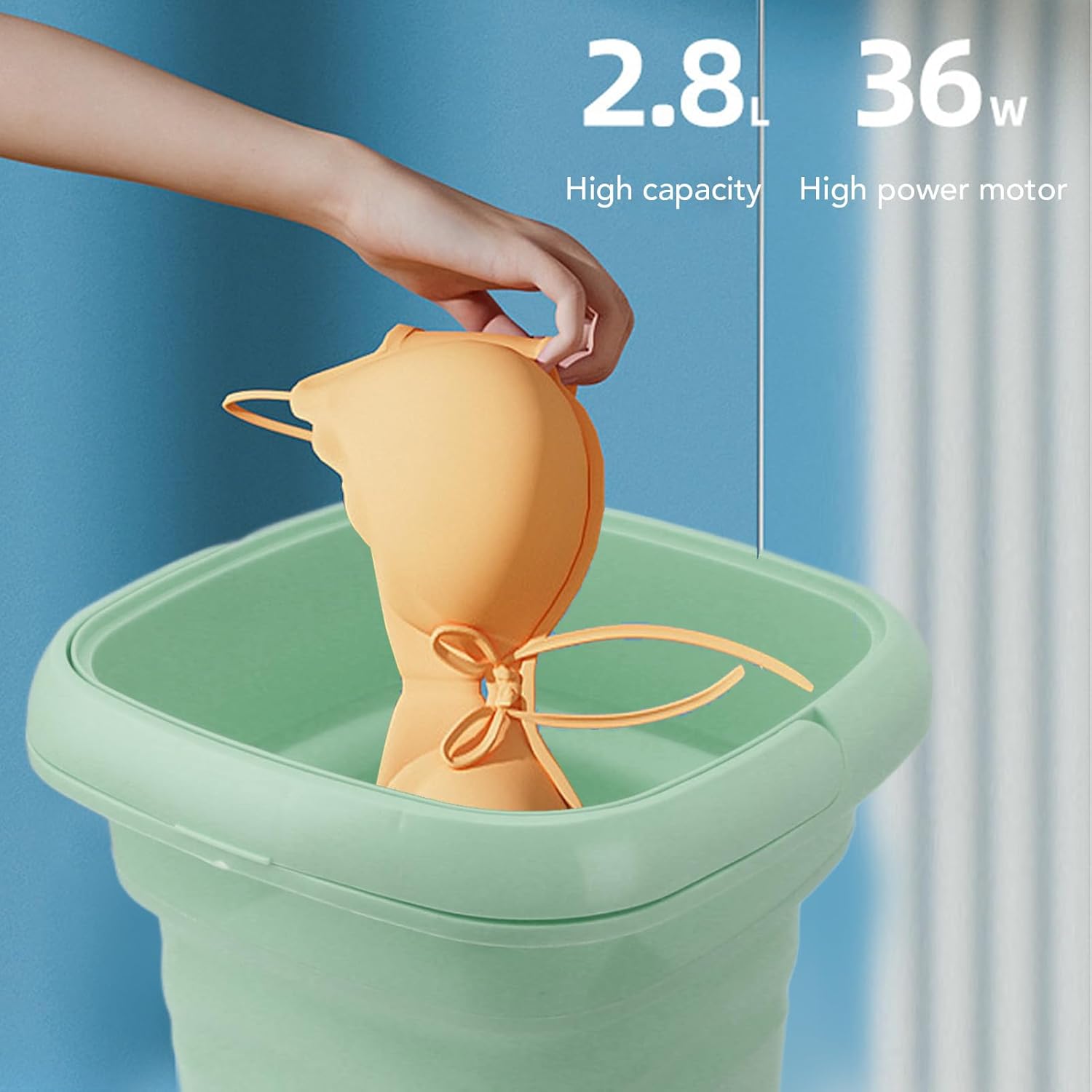 Portable Washing Machine, Mini Foldable Laundry Bucket for Underwear Panty Socks Baby Clothes, Small Washer Built in Dehydrator Suitable for Apartment Camping RV Travel Dormitory (Green US Plug)