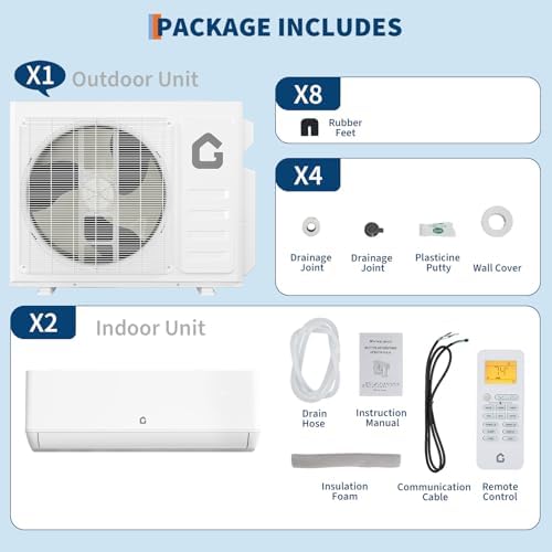 18K Dual 2 Zone Mini Split Air Conditioner,24 SEER2 12000 BTU+ 12000 BTU Wifi Enabled Multi Zone Ductless, 208-230V Cools Up to 1500 Sq.Ft Multi Zone Ductless Pre-Charged Heat Pump
