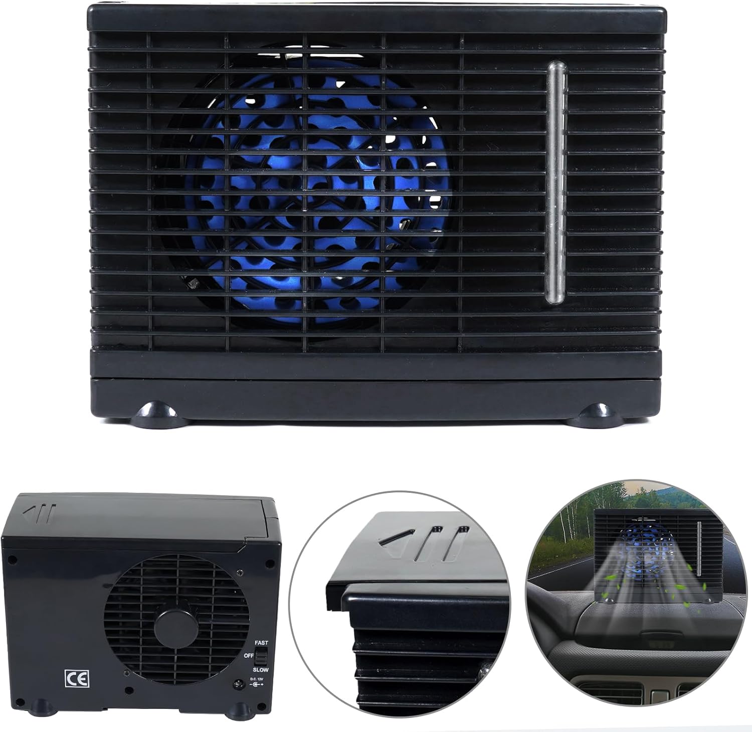 Unifizz 12V Portable Mini Car Air Conditioner Cooler Fan Evaporative Cooling Water Ice Universal Personal Black