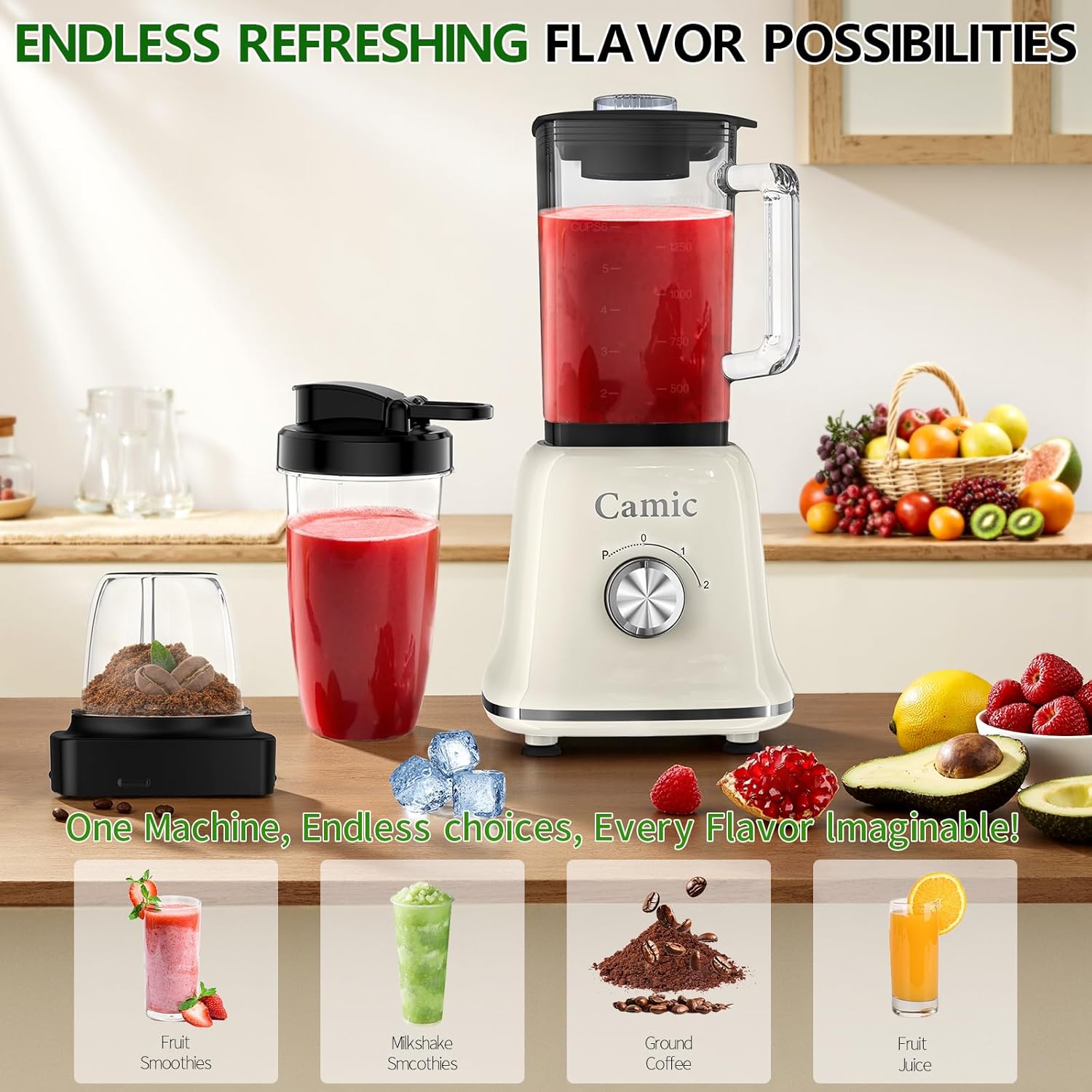 Glass Blenders for Kitchen with 750W, 54Oz. Countertop Blender Glass Jar Food Processor Combo, BPA-Free Blender for Smoothies, Ice Crush,Nuts, Frozen Drinks and Fruits(White)