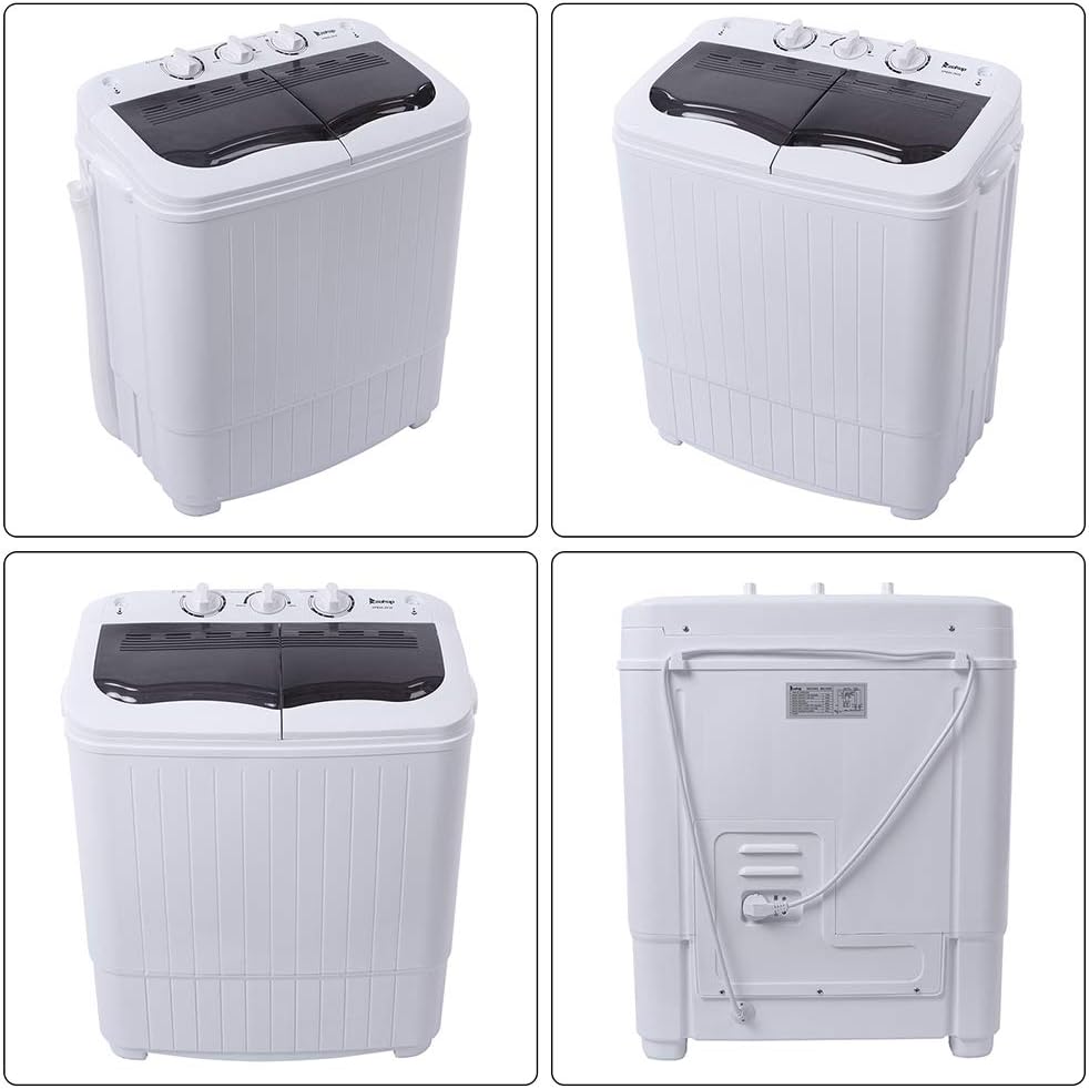 2-in-1Portable Washing Machine, 14.3 lbs Capacity Twin Tub 7.7 lbs Washer and 6.6 lbs Spinner with Control Knobs, Timer Function, Drain Pump, Compact Laundry washer for Home Dorm Apartment RV, Grey