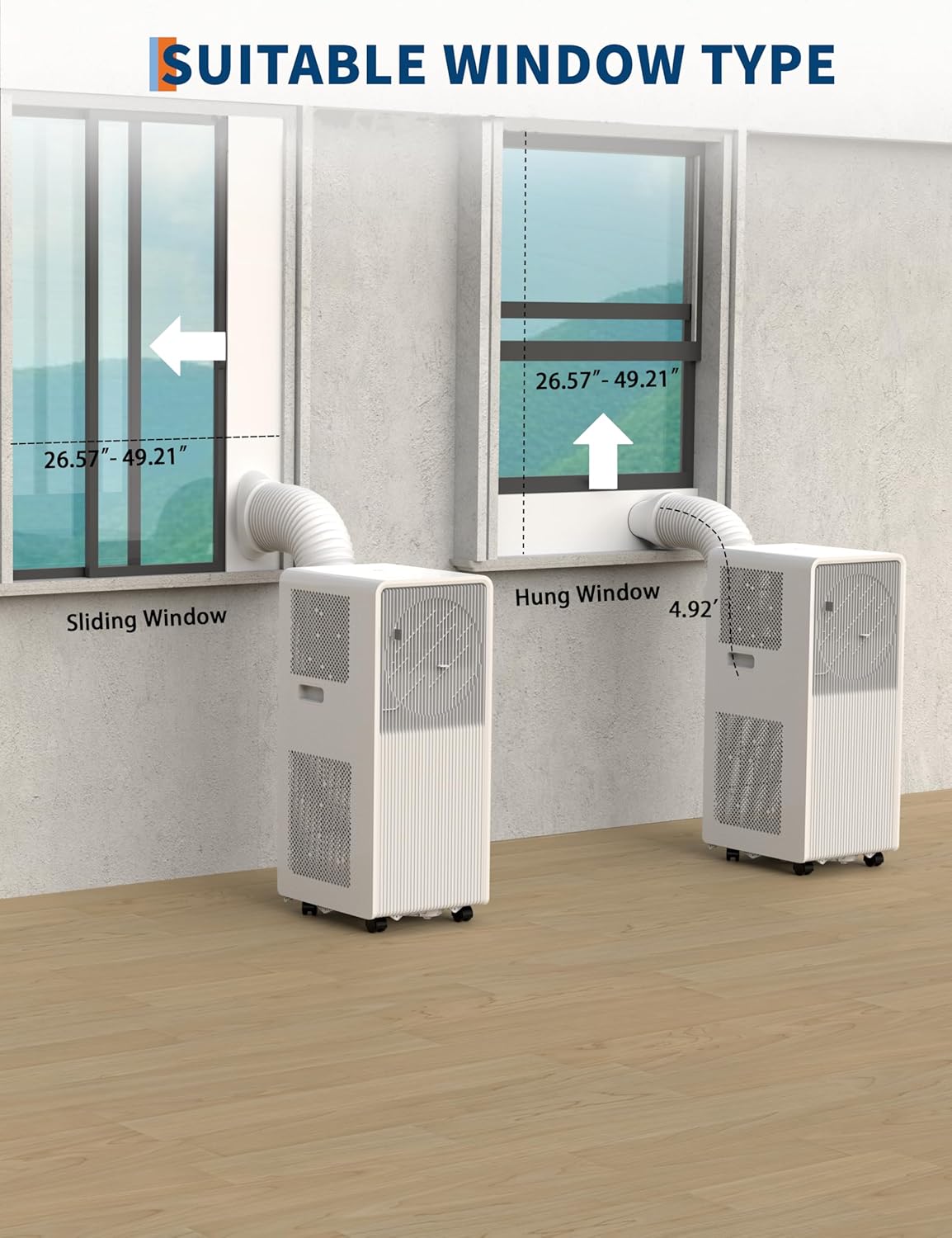 14,000 BTU Portable Air Conditioner for Room 225-300 Sq.Ft, 3 in-1 Drainage-free AC Unit with Dehumidifier, Fan, Remote Control, 24 Timer, Sleep Mode, Window Kits, White