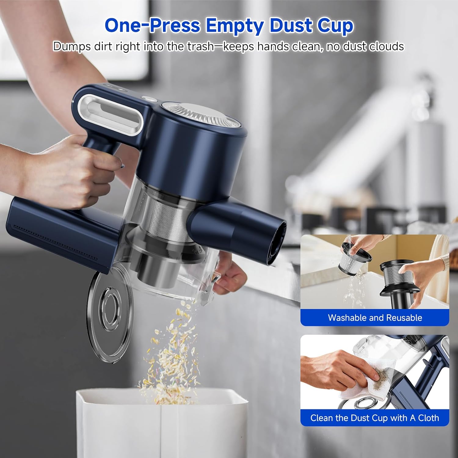 Cordless Vacuum Cleaner, Powerful Suction Vacuum Cleaners for Home, Anti-Tangle Pet Hair Brush, Lightweight, Self-Standing, Green LED Headlight, 6-in-1 Stick Vacuum for Carpet Hardwood Floor