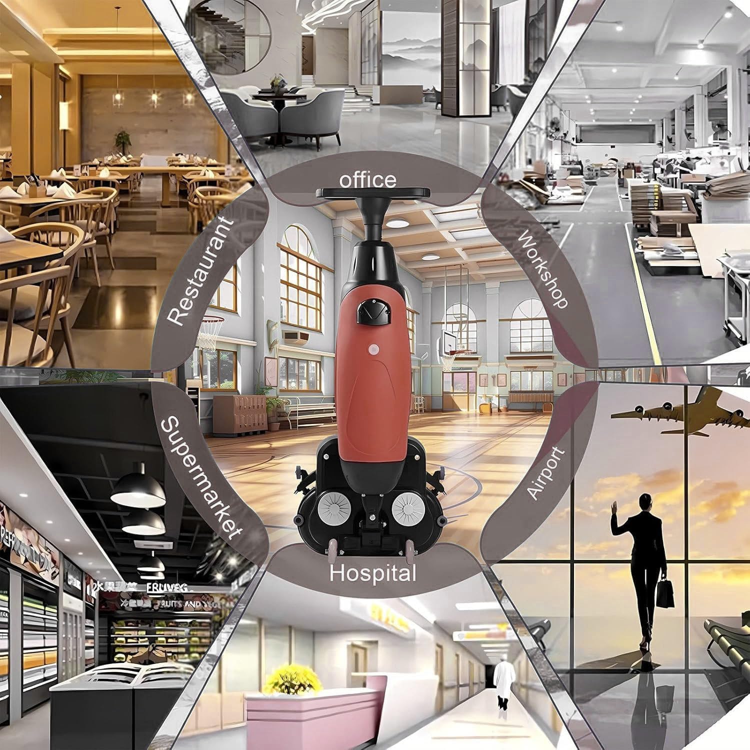 Carpet Cleaning Machine and Floor Scrubber, 360 RPM Dual-Brush Rotary Floor Washer, Cordless Design Mini Floor Cleaner, 13000 ft²/h Efficient Cleaning for Commercial Spaces, Schools, Offices White