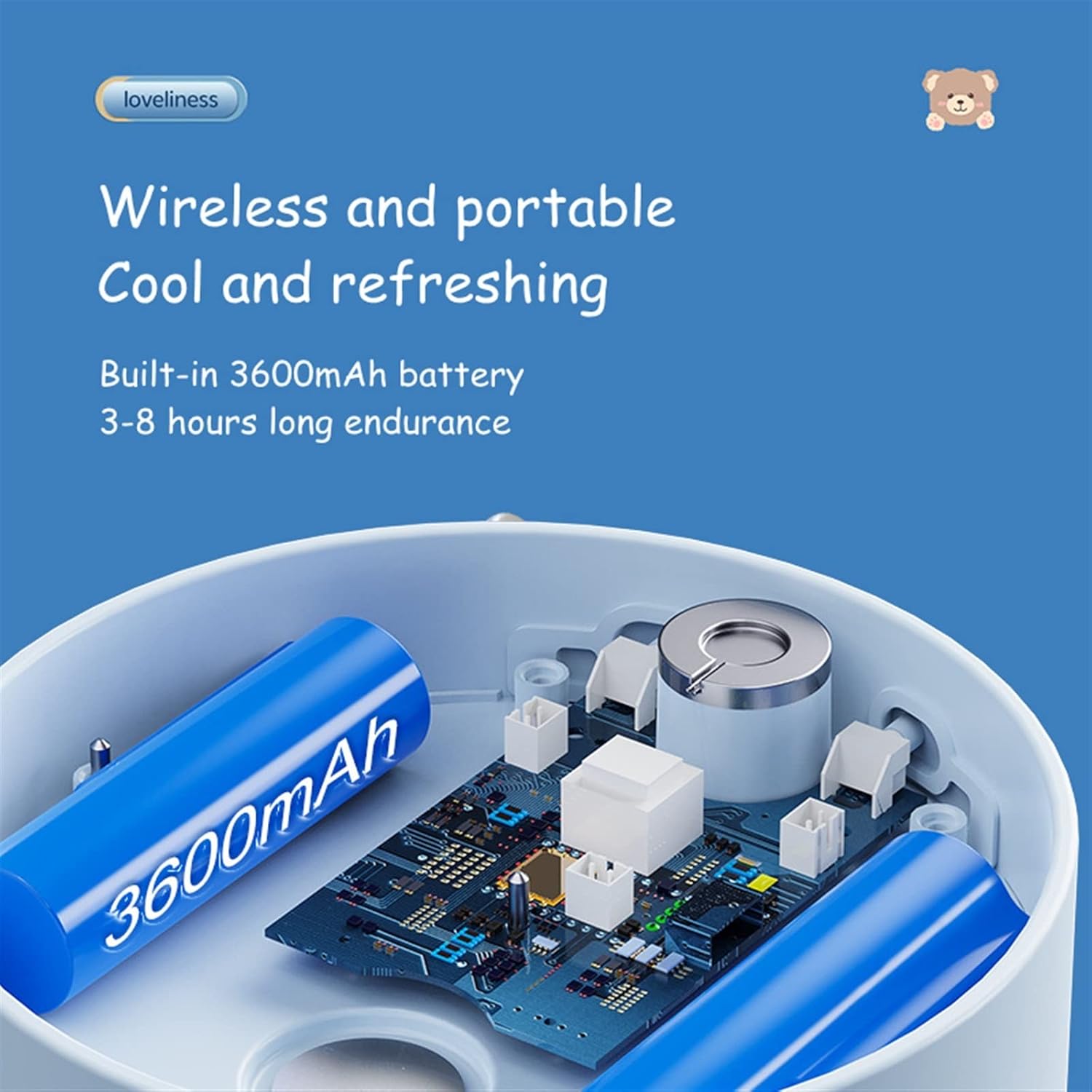 Humidifier Mini Portable Water Cooled Spray Fan USB Rechargeable 3600 mAh Battery Wireless Air Conditioner Electric Cold Mist Humidifier Fan Ultrasonic Humidifier(Pink)