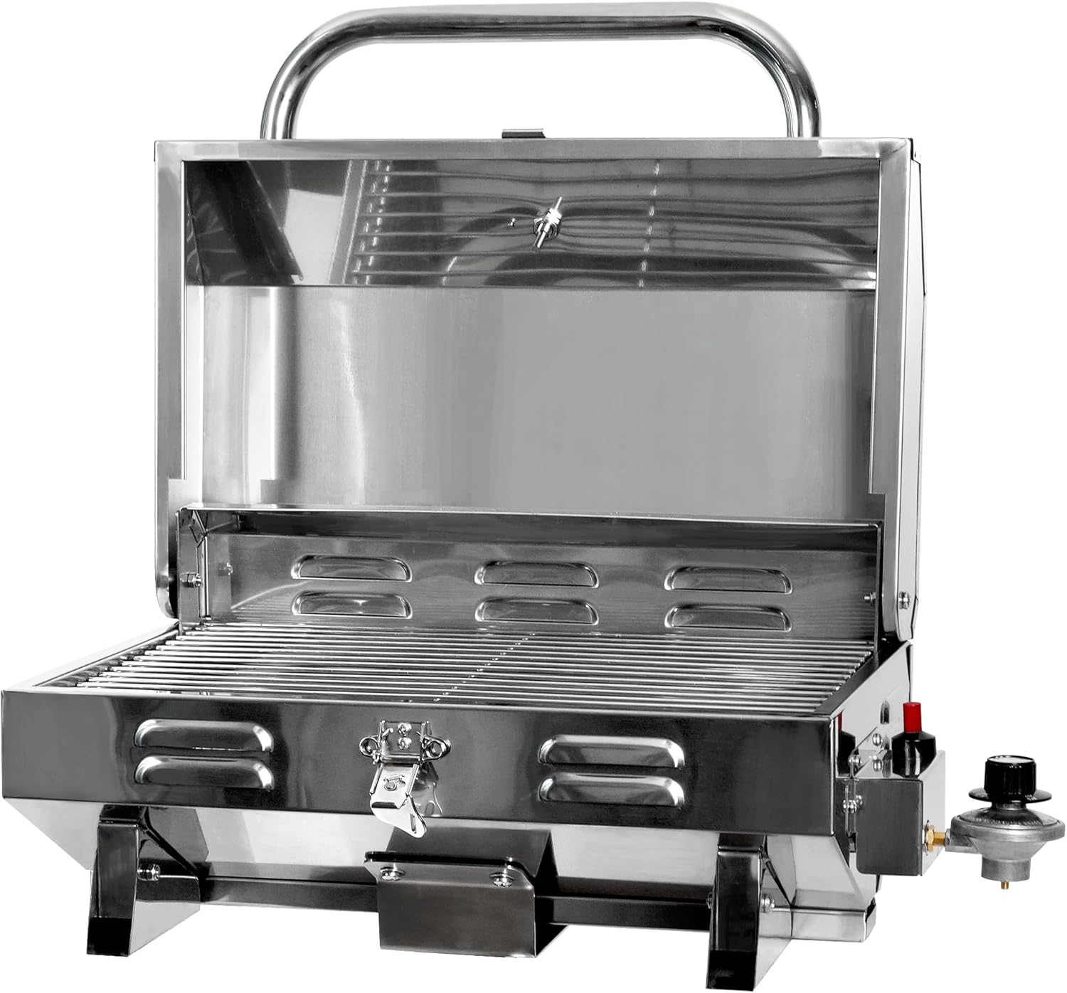 Tabletop Gas Grill Stainless Steel Portable Propane Grill with Legs for Outdoor Patio Backyard Camping, Tailgating, and RV Trips