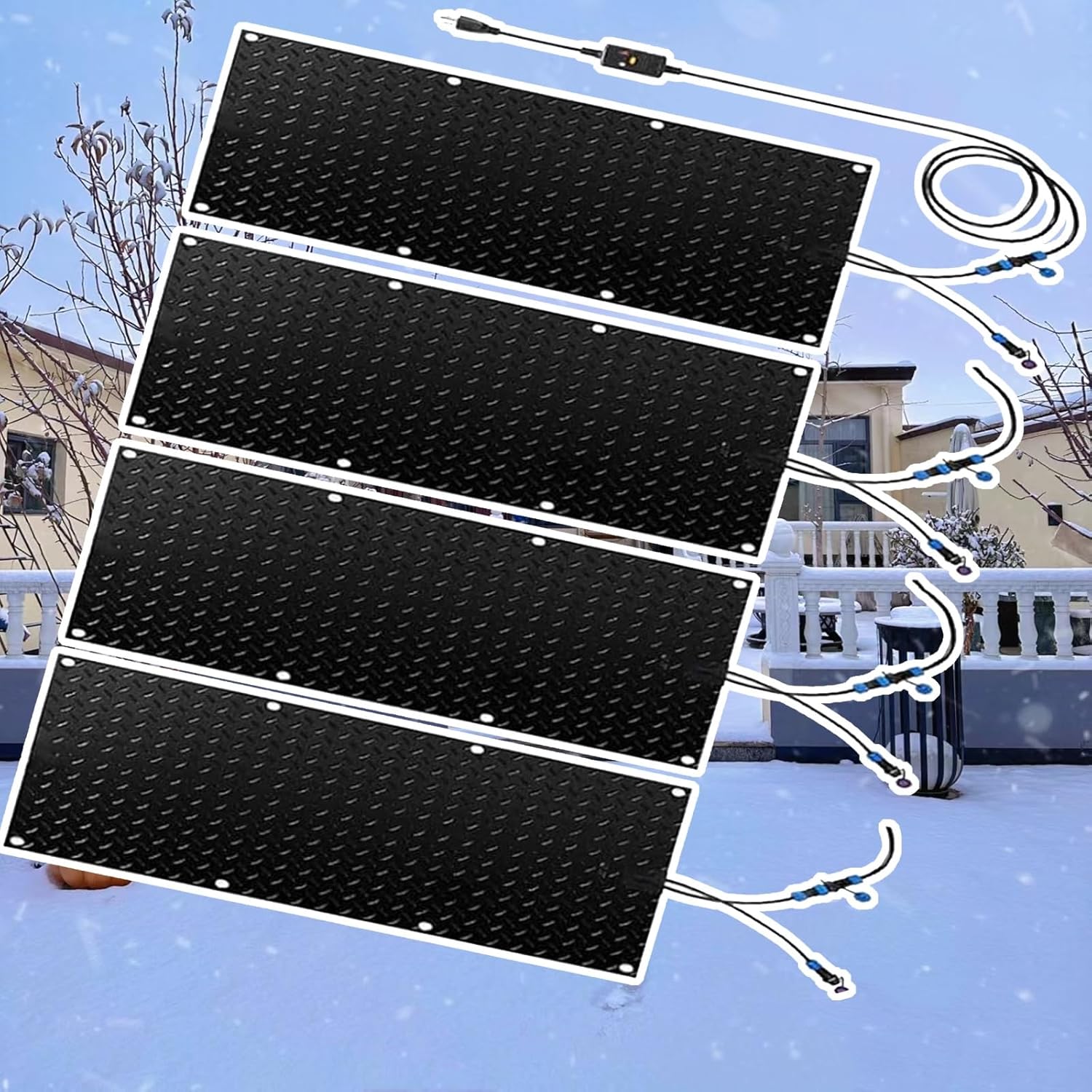 Heated Outdoor Mats Non-Slip Snow and Ice Melting Mats, Outdoor Stairs- Non-Slip Winter Removal and Ice Melt Products, Melts 2 Inches of Snow Per Hour，Anti-Slip Design, Easy to Install(4 Pcs,25.4x120c