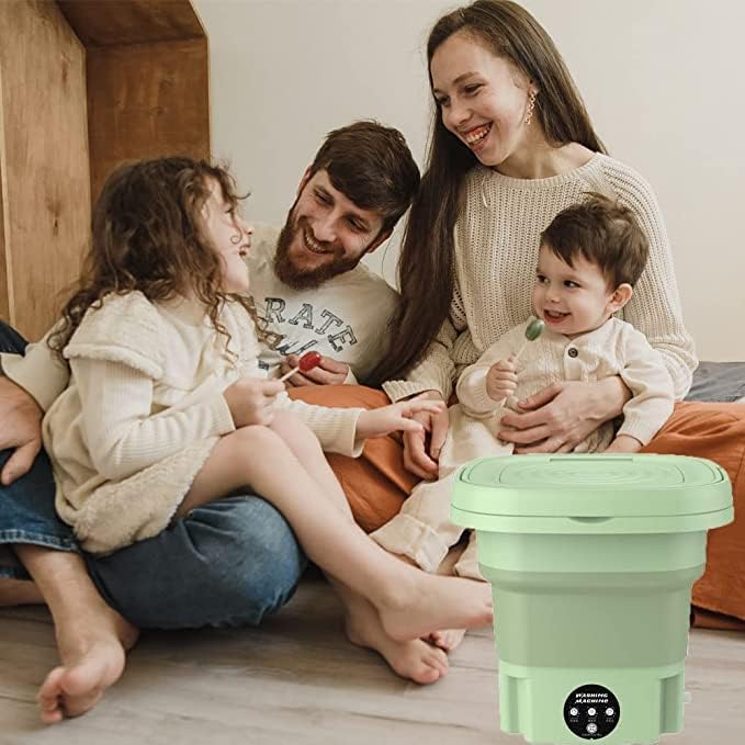 Washing Machine Portable, Mini Foldable Washer and Spin Dryer Small Foldable Bucket Washer for Camping, RV, Travel, Small Spaces, Lightweight and Easy to Carry (Bigg Size 8L Green)