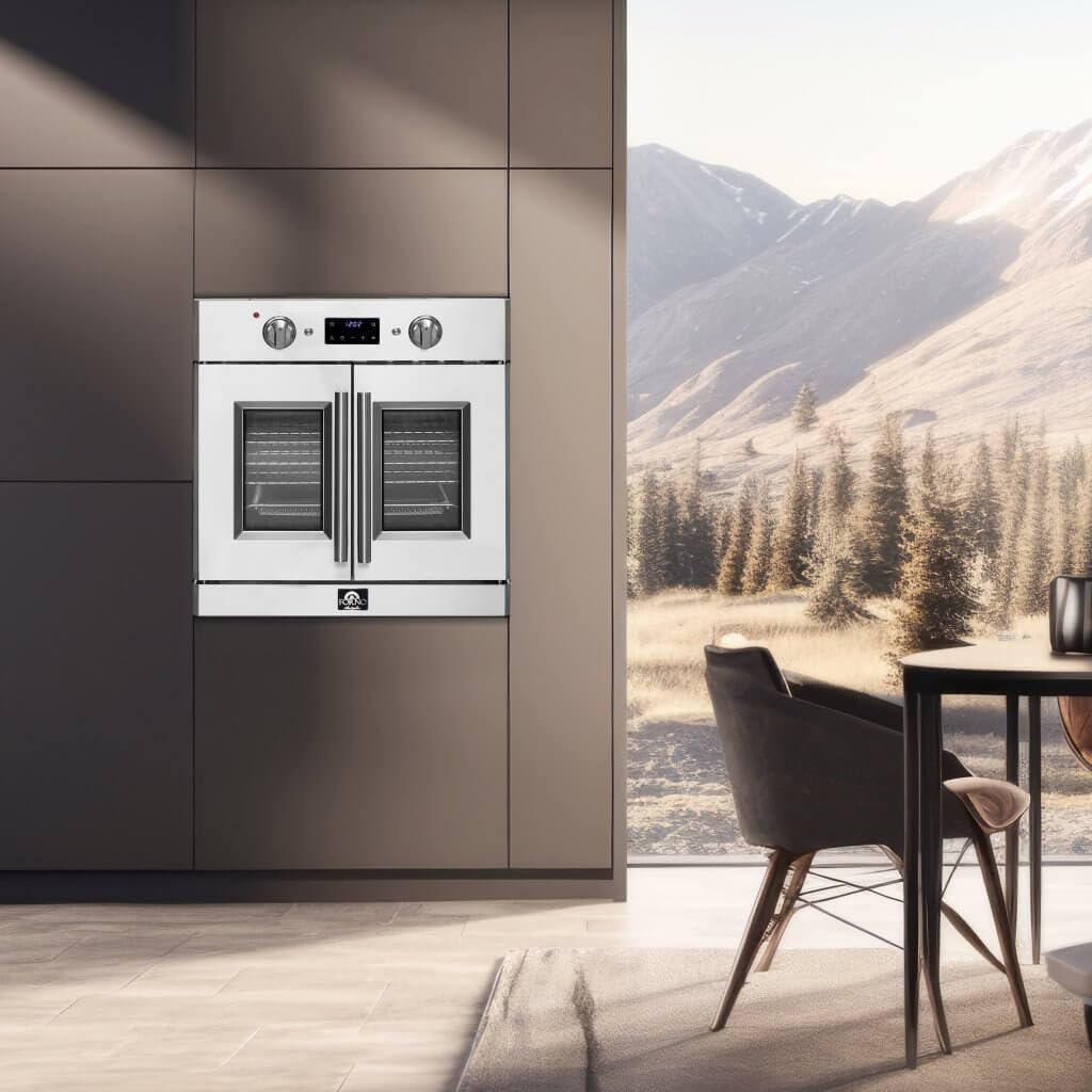 FORNO Gallico 30-Inch Electric French Door Stainless Steel Wall Oven - 240V 3500W 4.32 Cu. Ft. Electric with LED Display Screen - Wall Oven with Telescopic Racks with Air Fry and Drip Tray