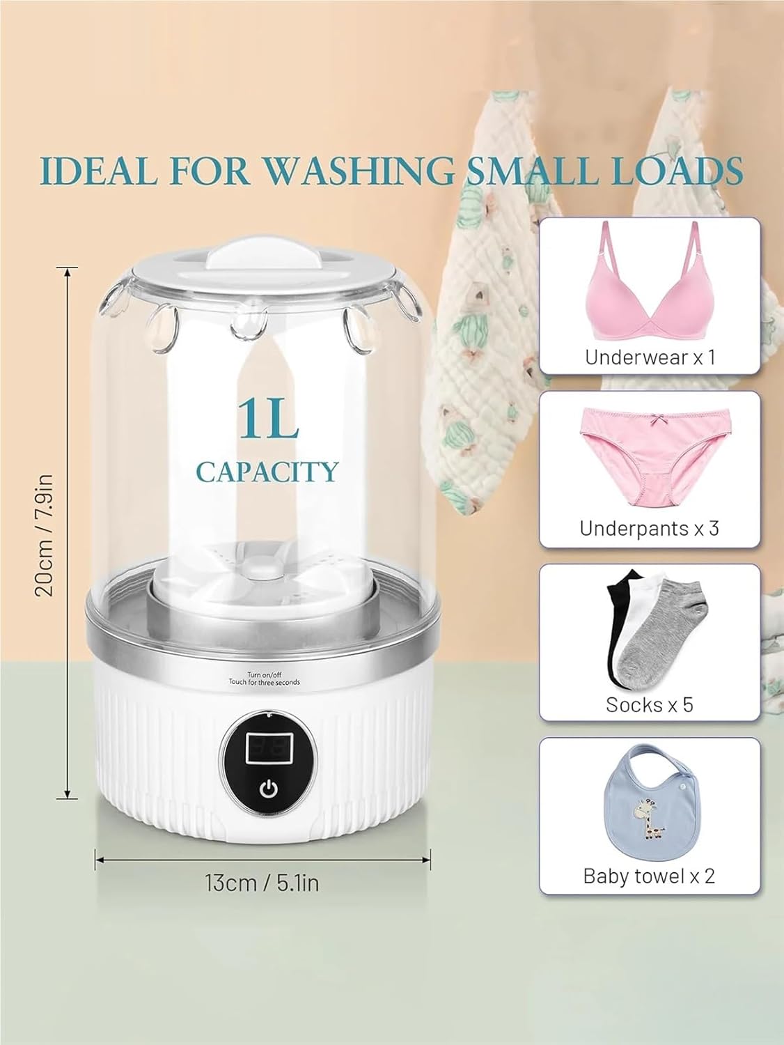 Portable Washing Machine, Underwear Washer & Mini Portable Washing Machine For Delicates,Cordless & Lightweight Design,for Apartments, Homes, and Dorms
